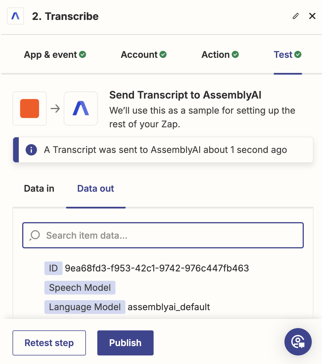 Test Zapier tab where you can see the output