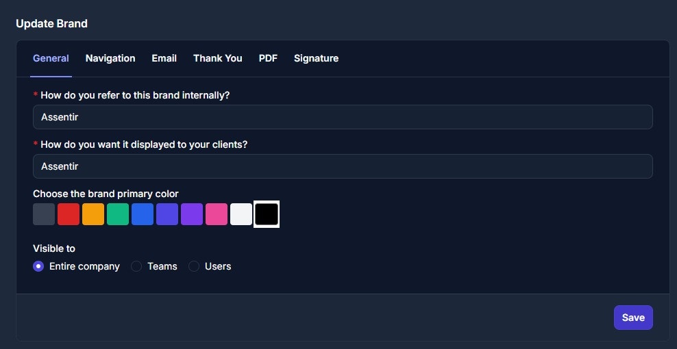 Assentir Brand Settings