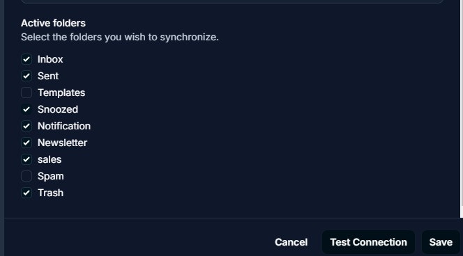 Select Active Email Folders on Assentir
