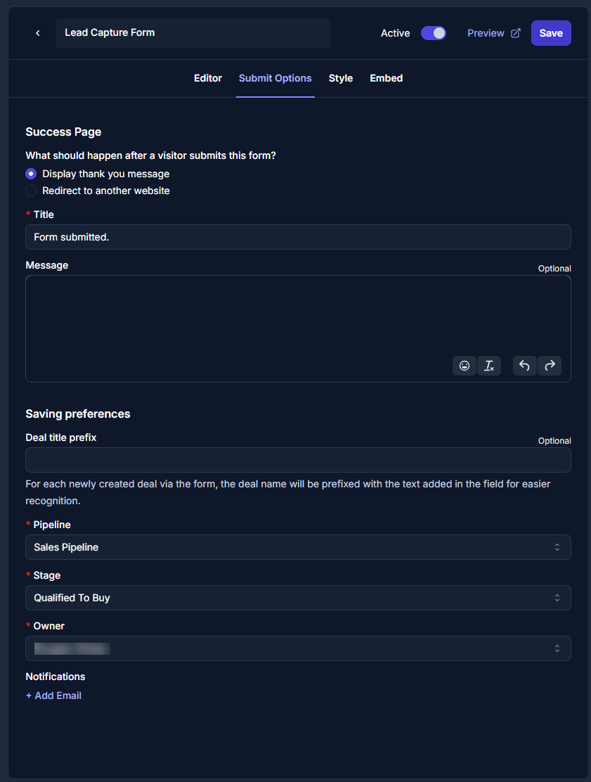 Assentir Form submition options