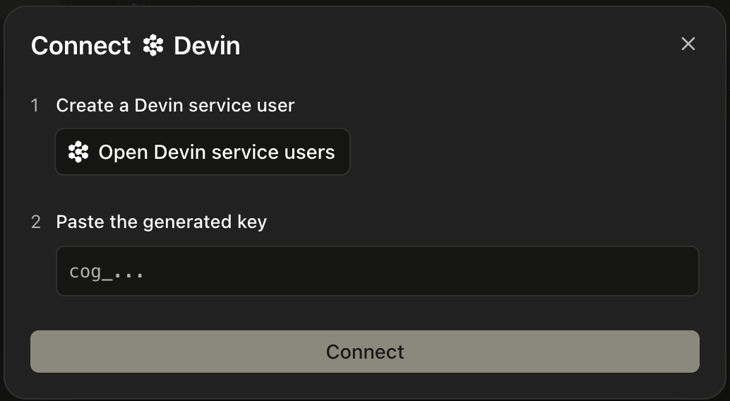 Connecting Devin with a Cognition service-user API key