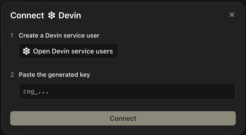 Connecting Devin with a Cognition service-user API key