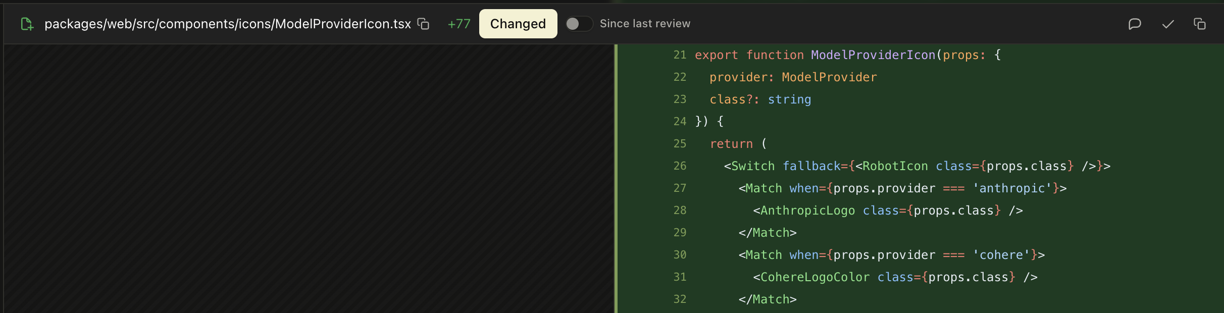 A changed file showing the full diff against the pull request base