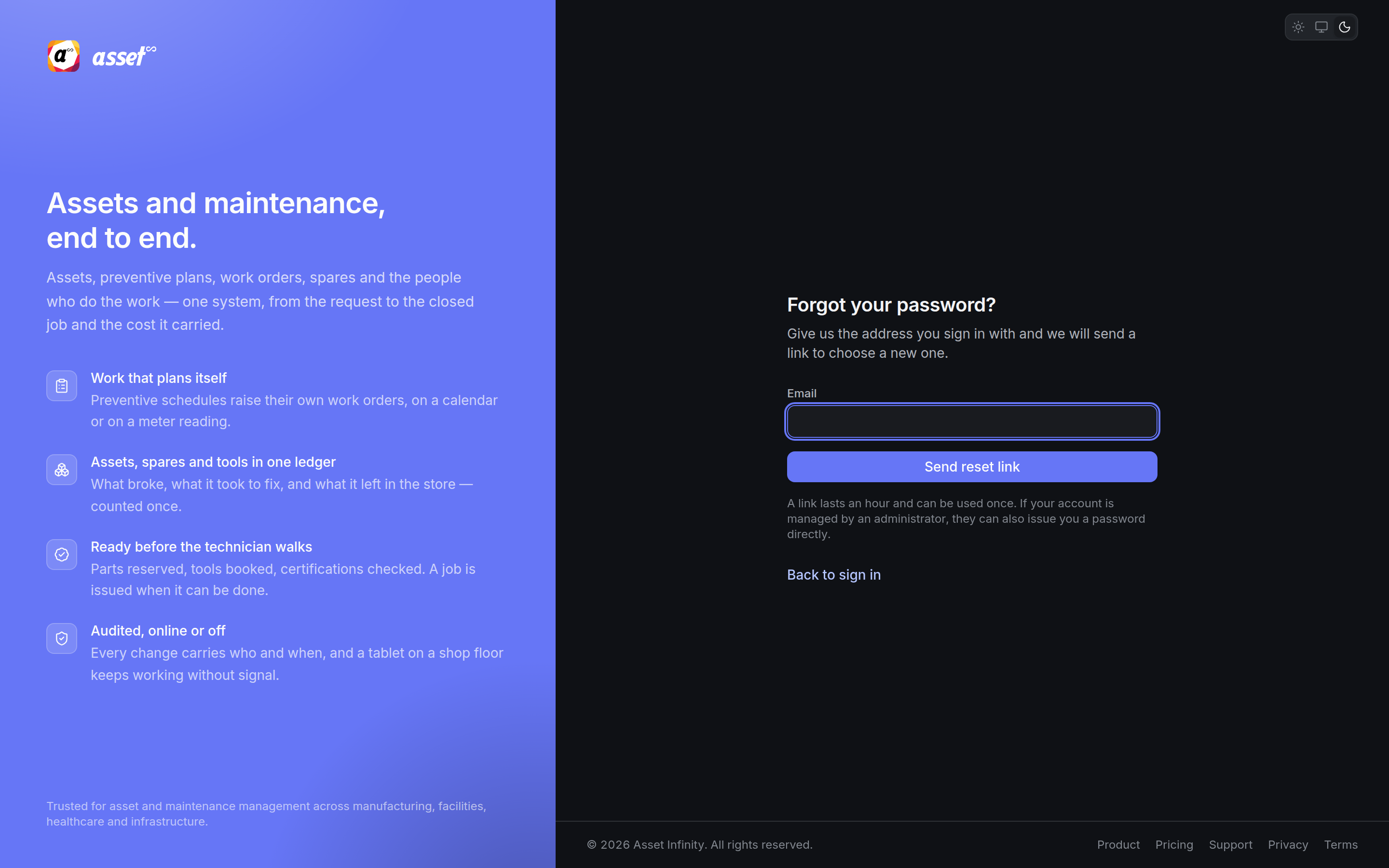 The Forgot your password screen