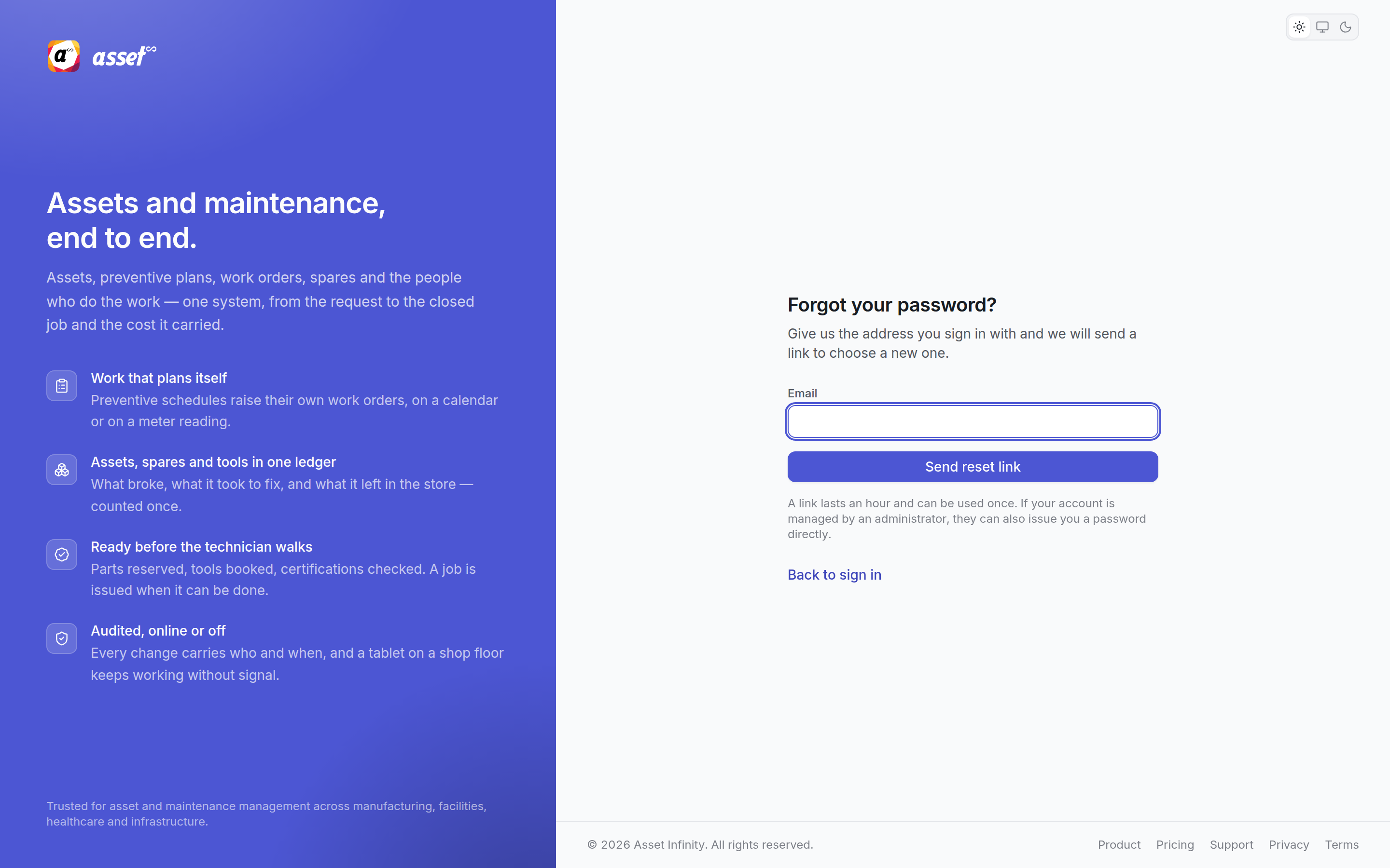 The Forgot your password screen