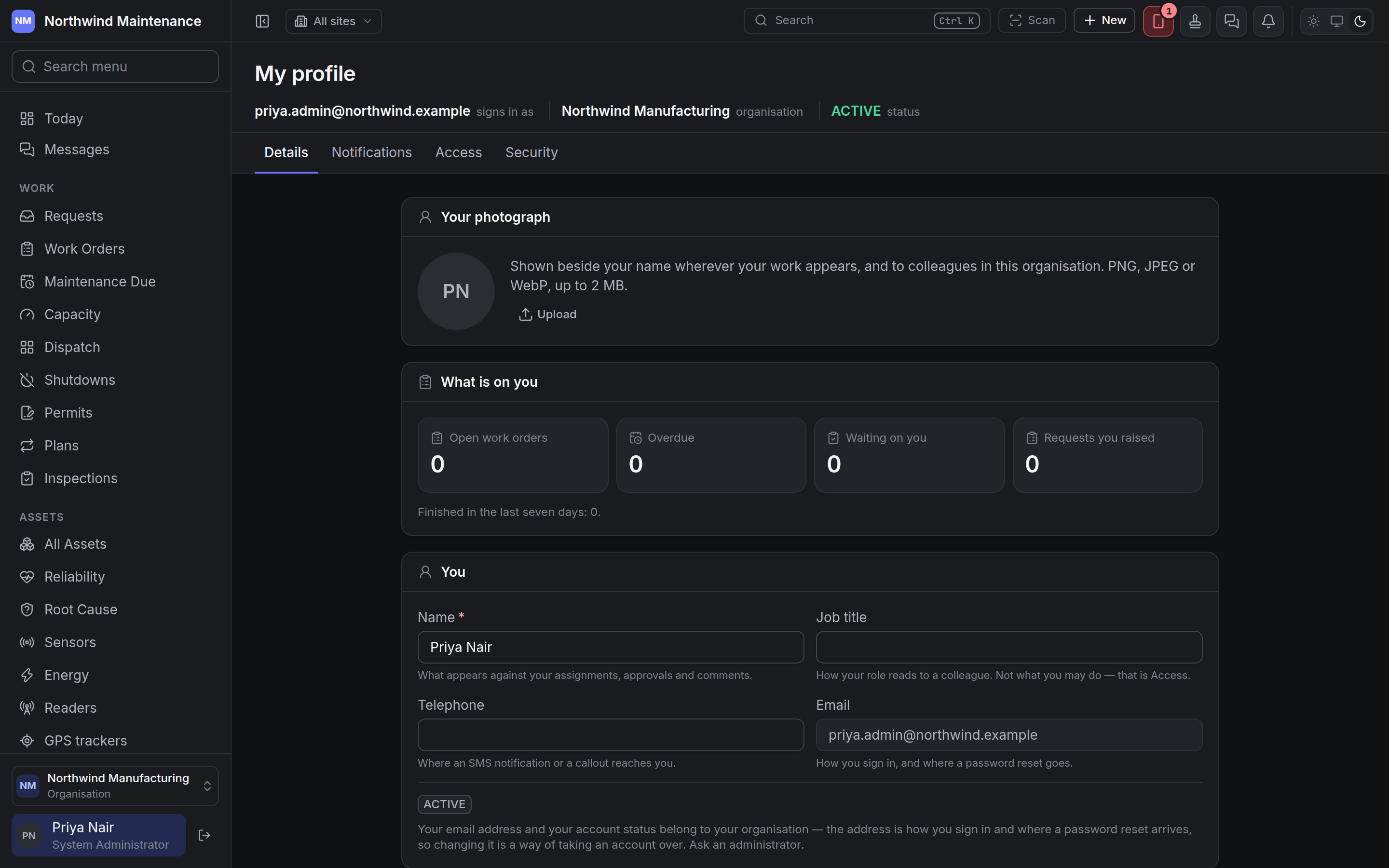 The Details tab of your profile