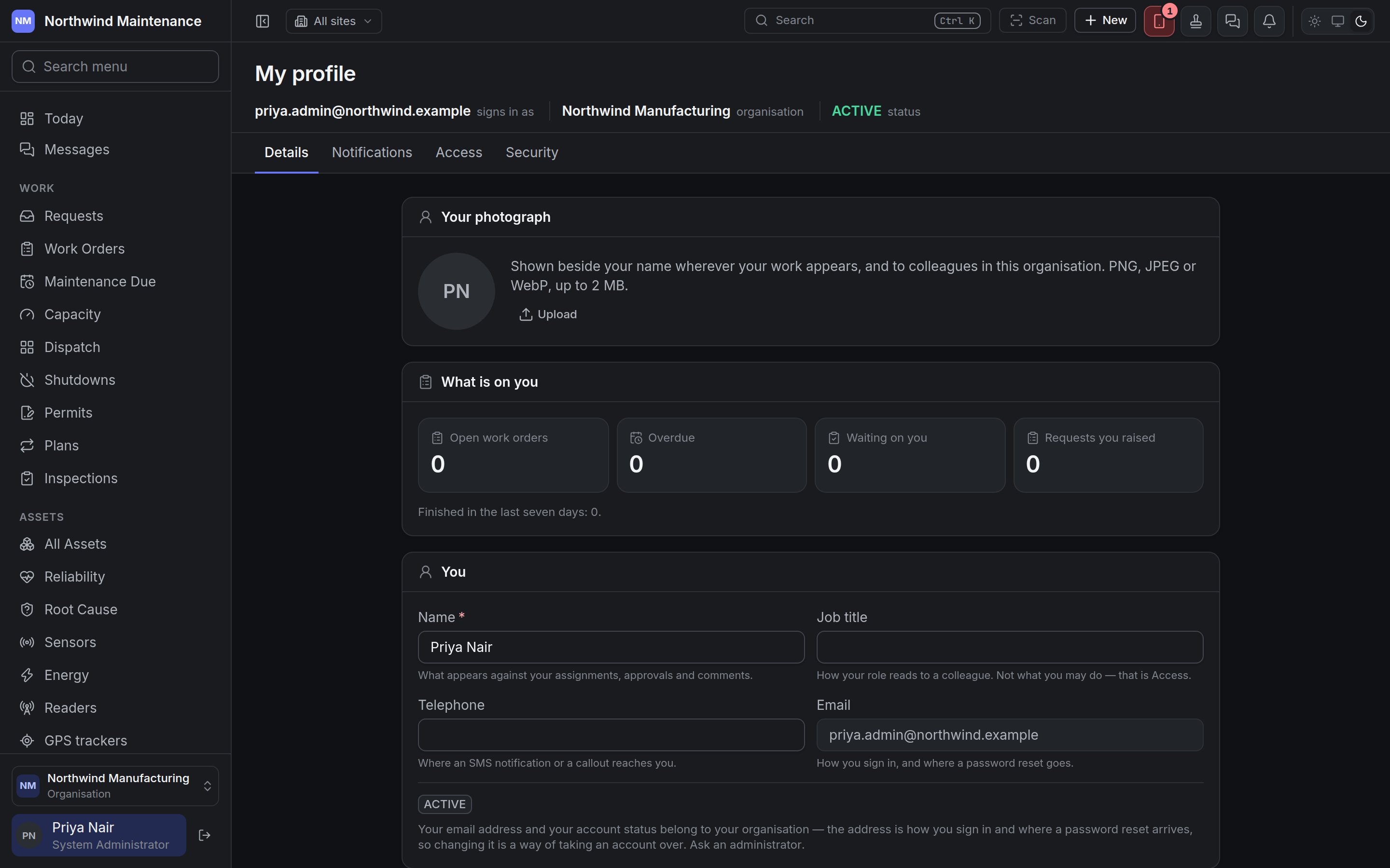The Details tab of your profile