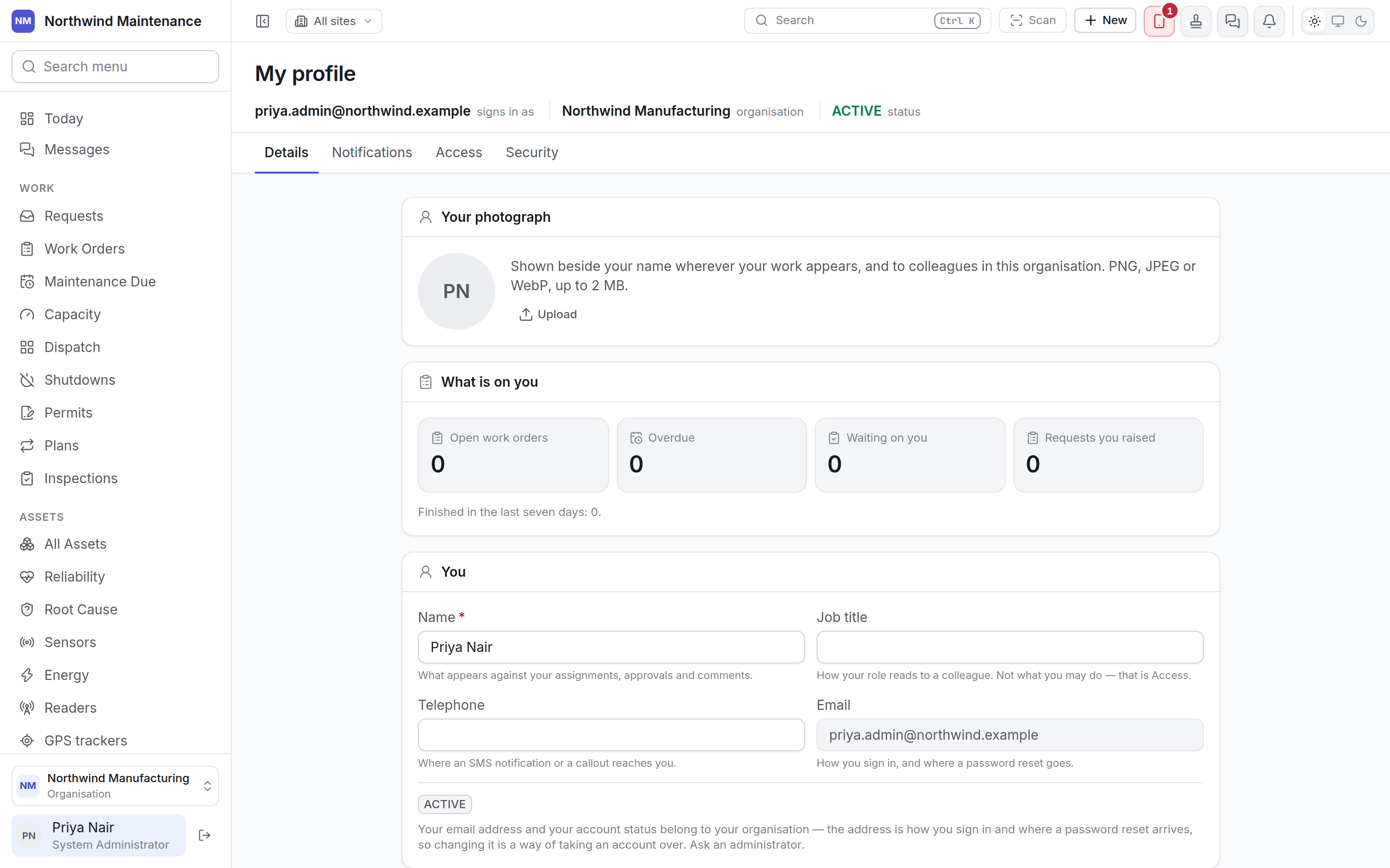 The Details tab of your profile