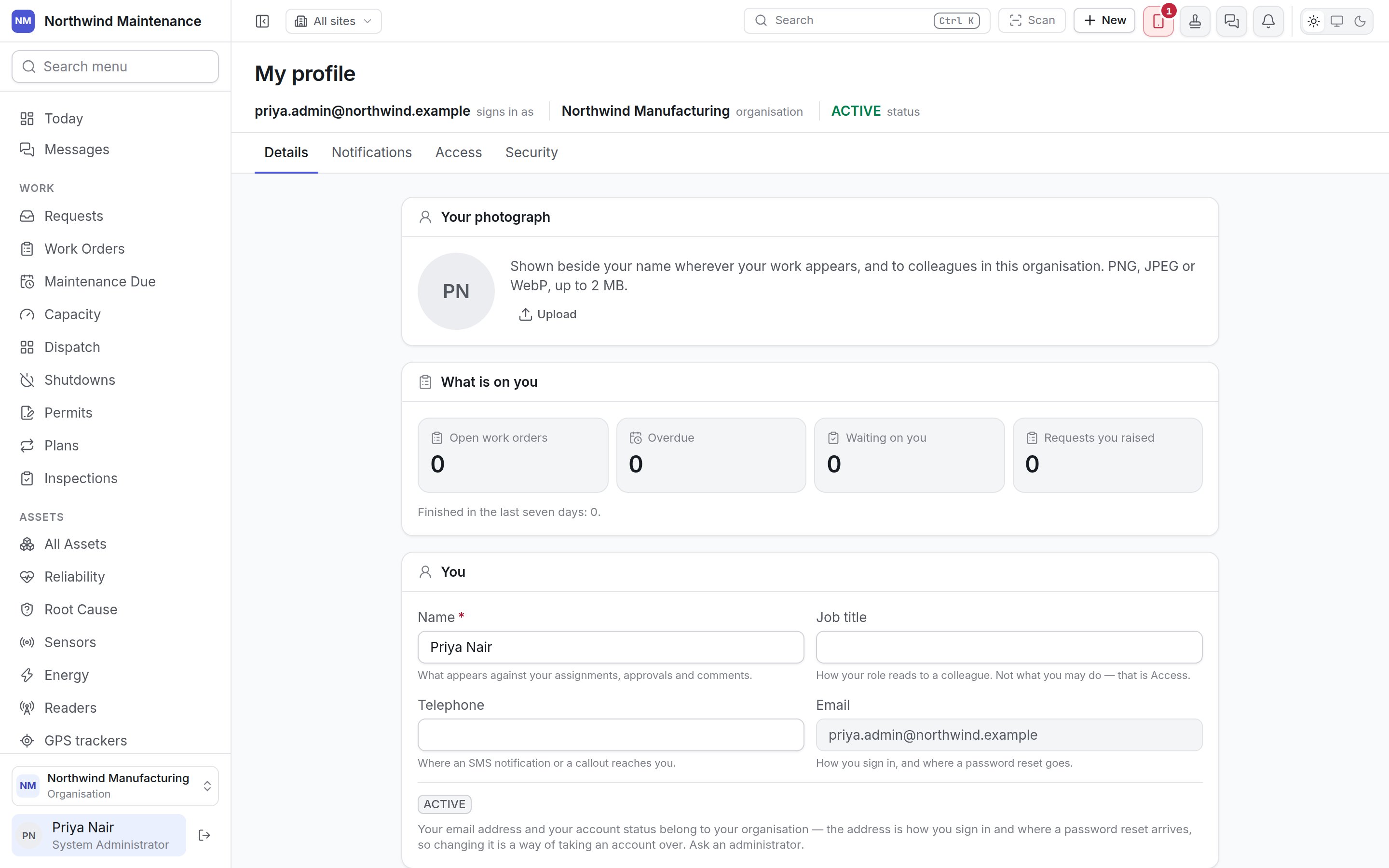 The Details tab of your profile