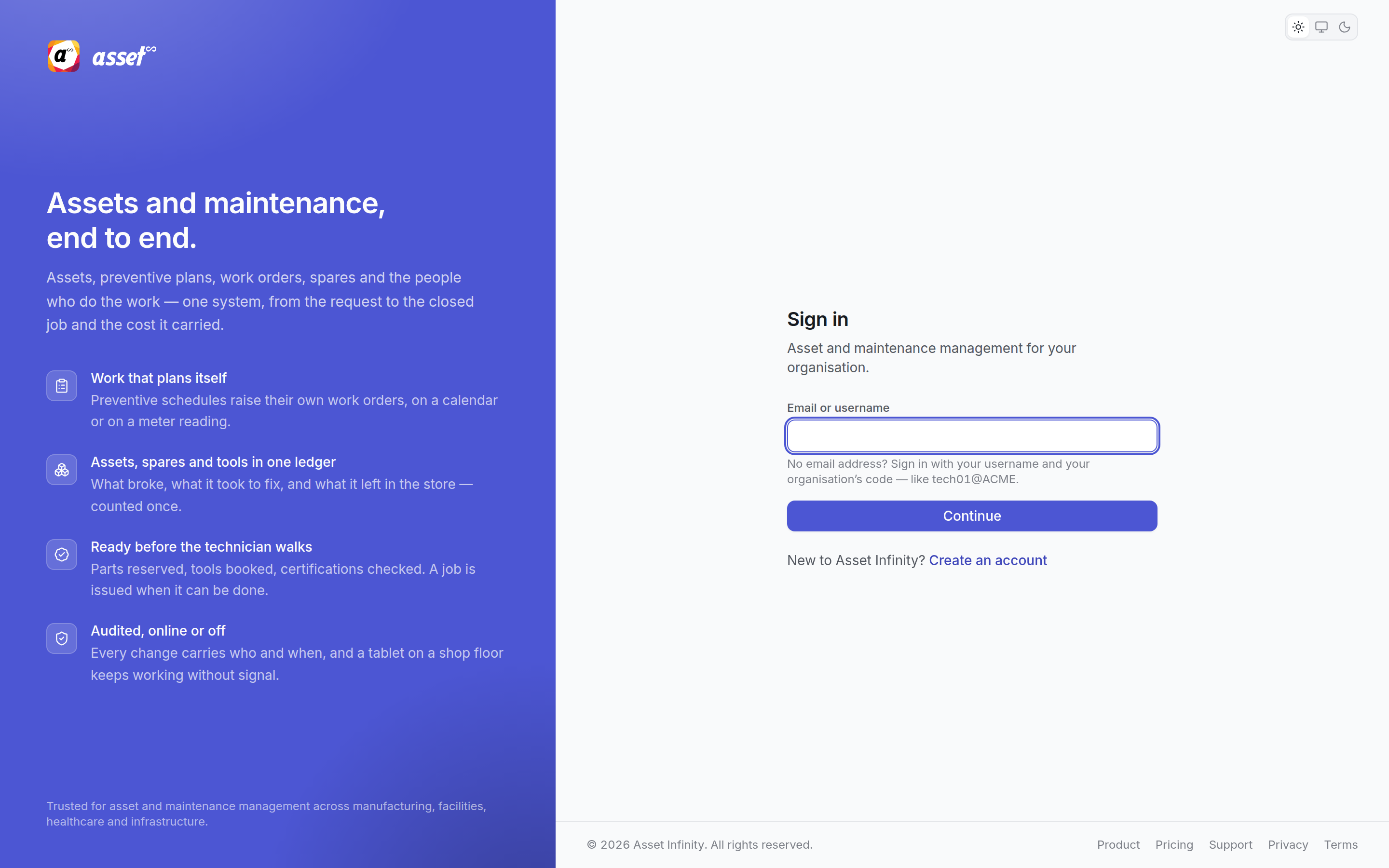 The first sign-in step, asking for an email or username