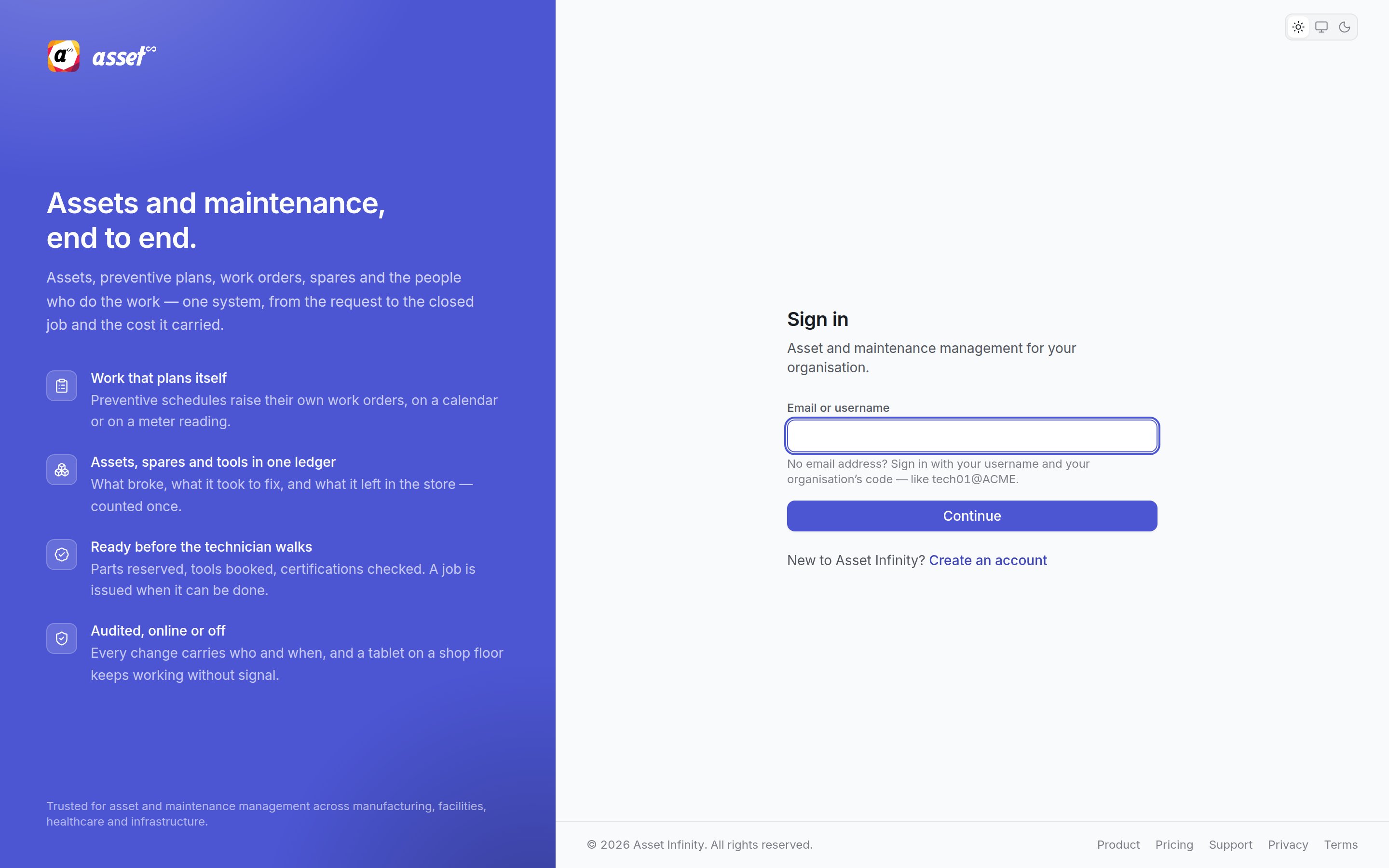 The first sign-in step, asking for an email or username