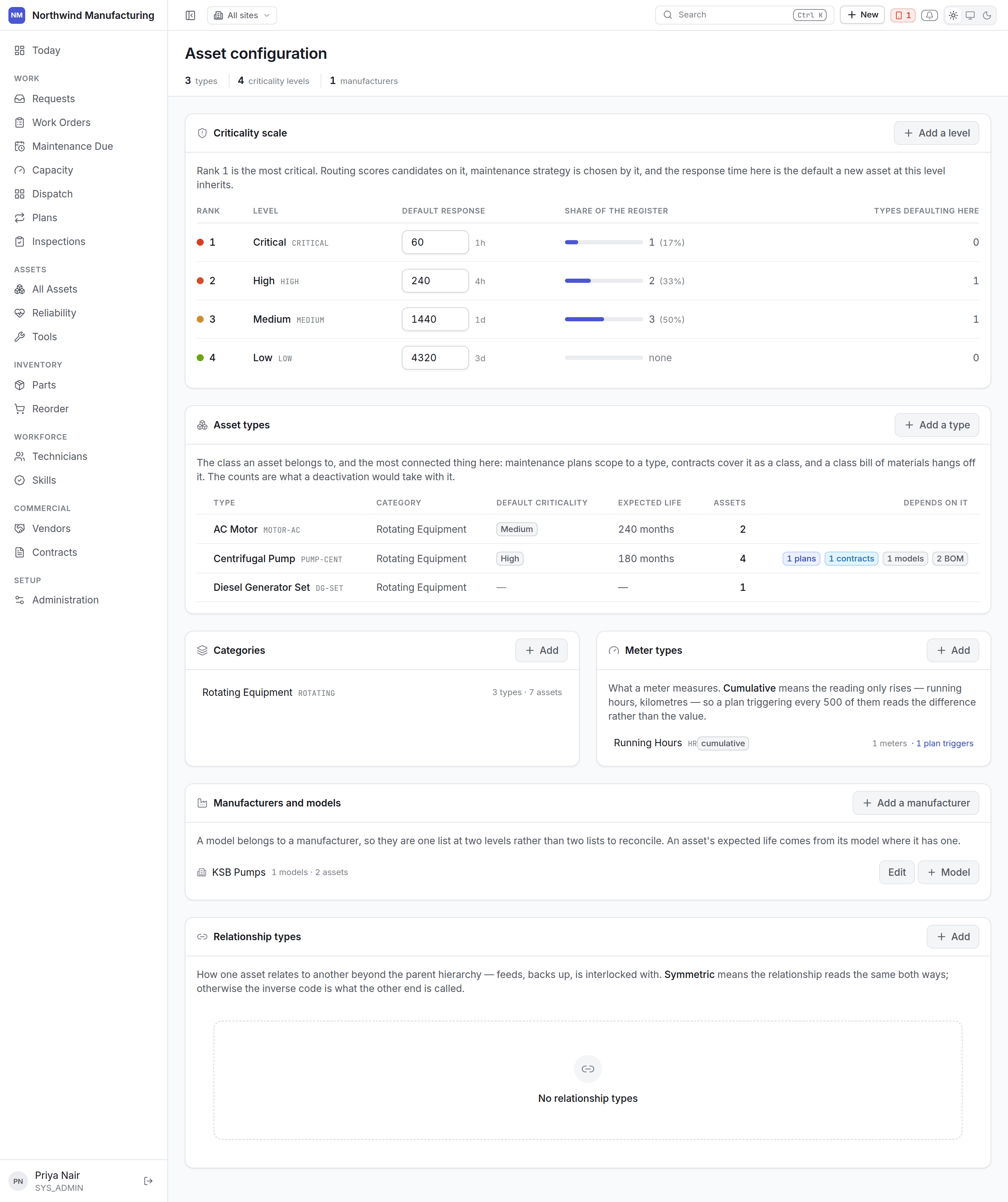 The asset settings screen