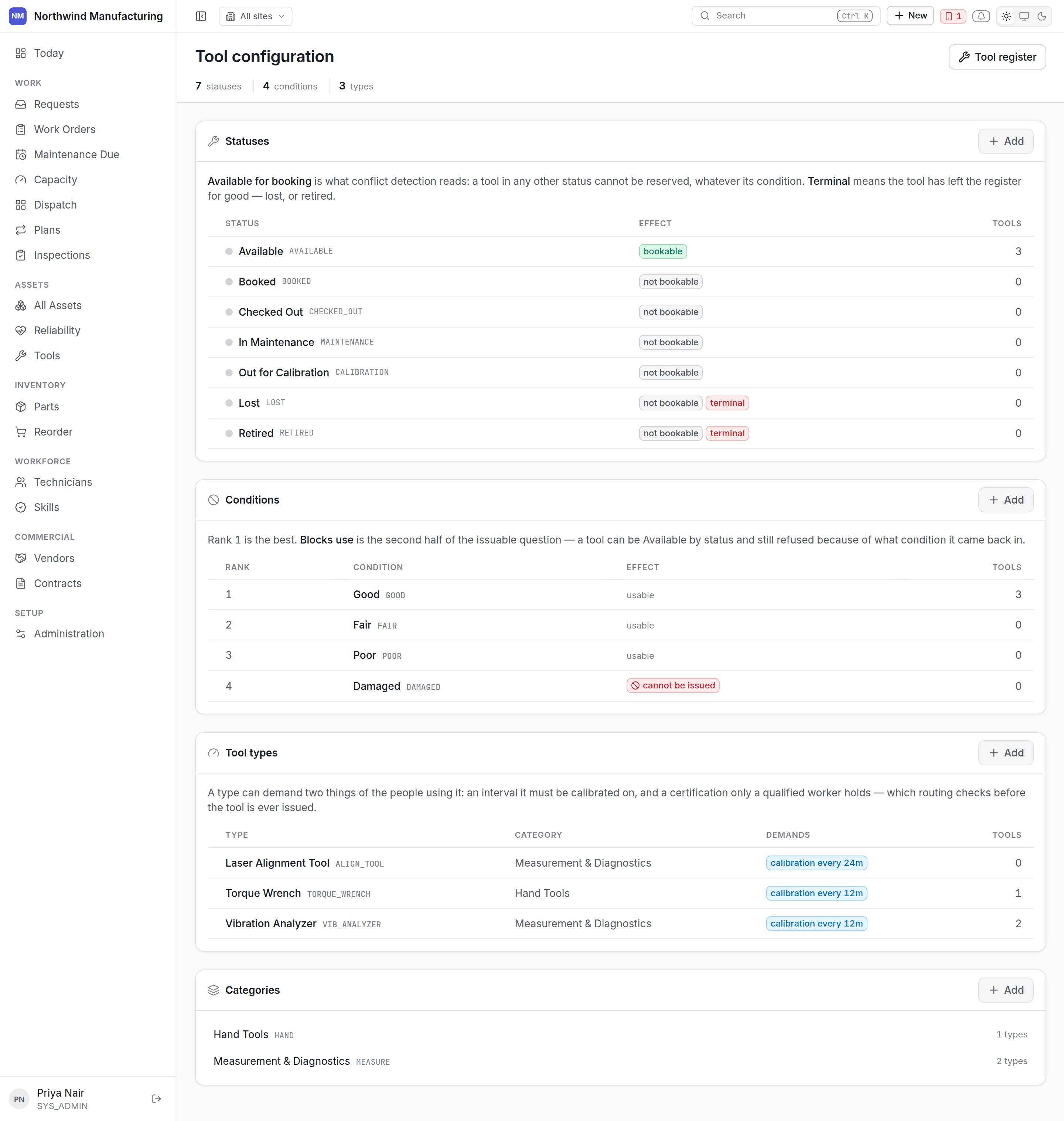 The tool settings screen