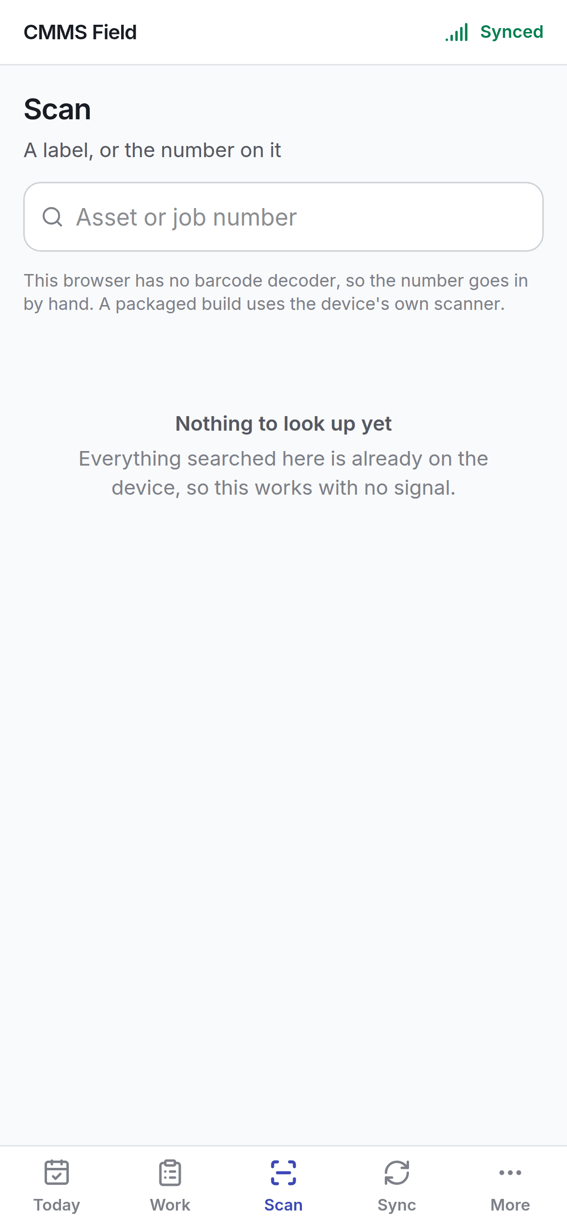 The Scan screen on the field app