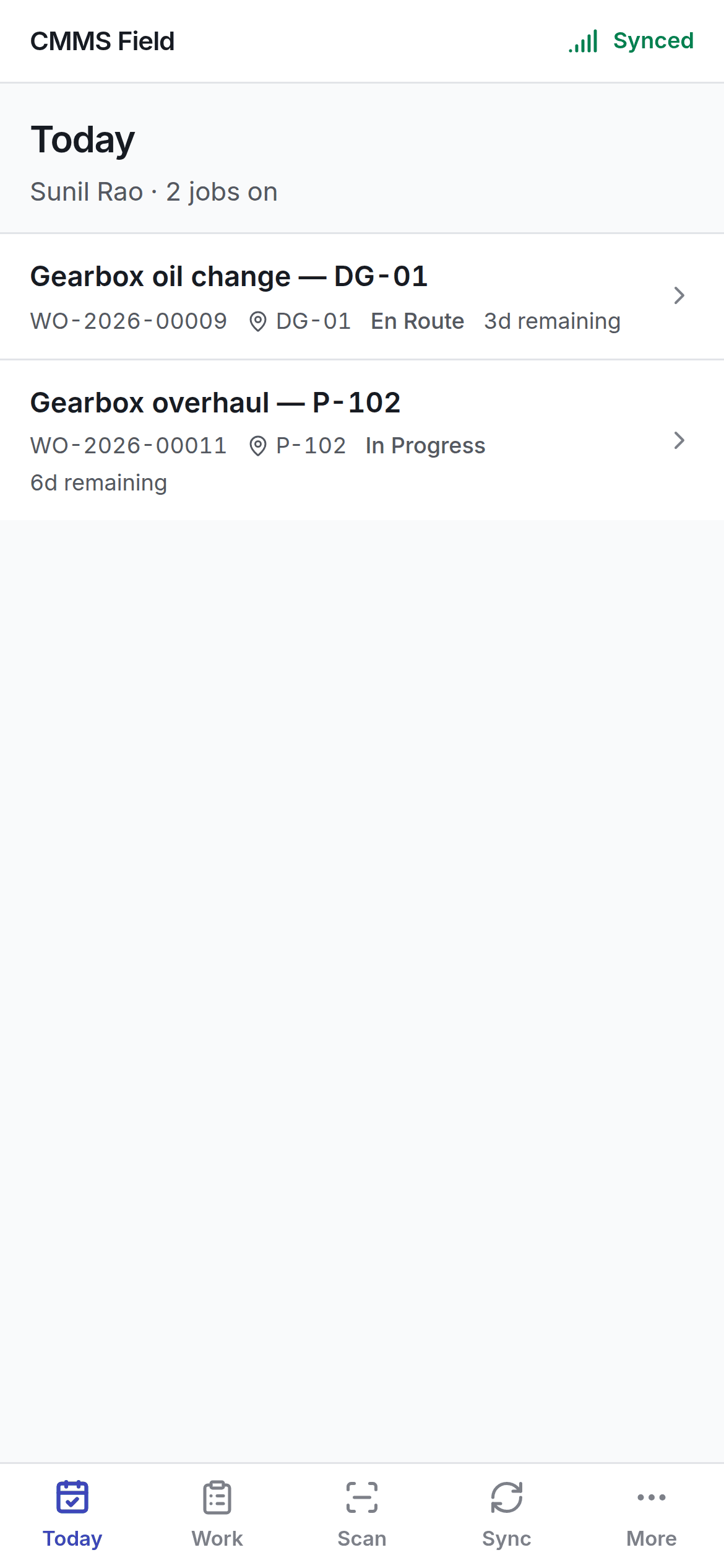 The field app Today screen