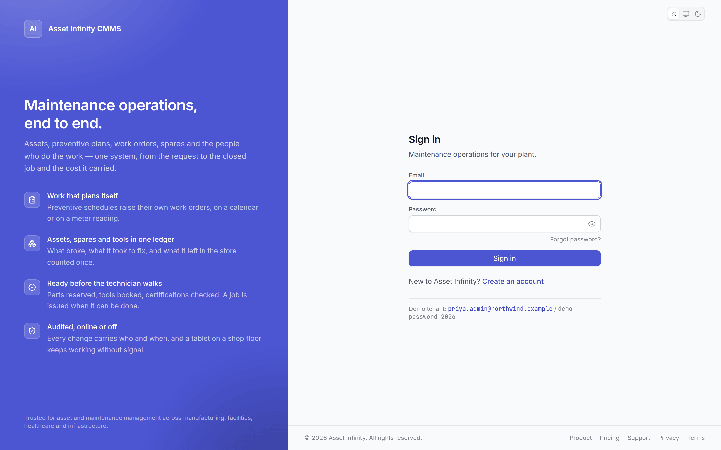 The sign-in screen