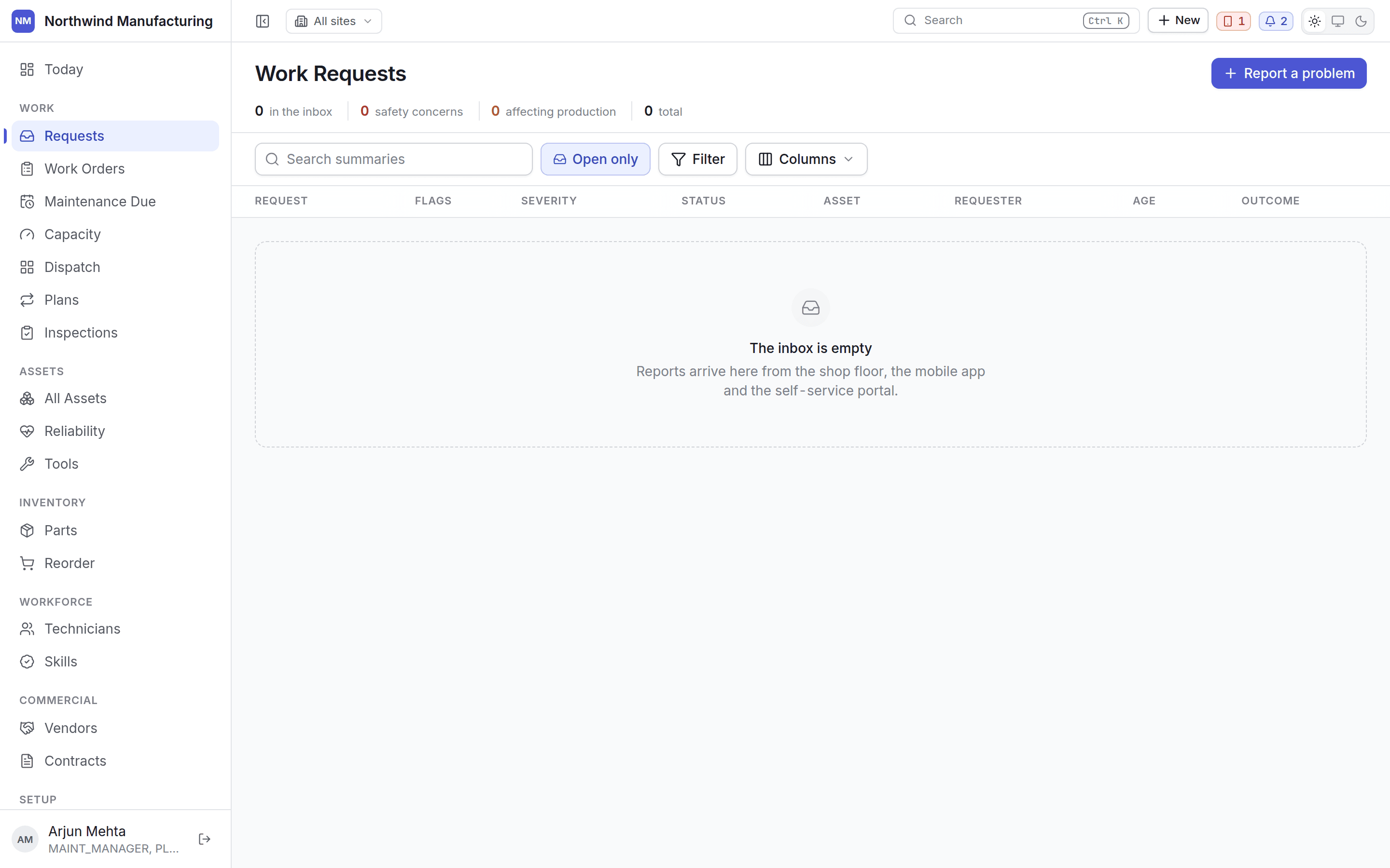 The work request inbox