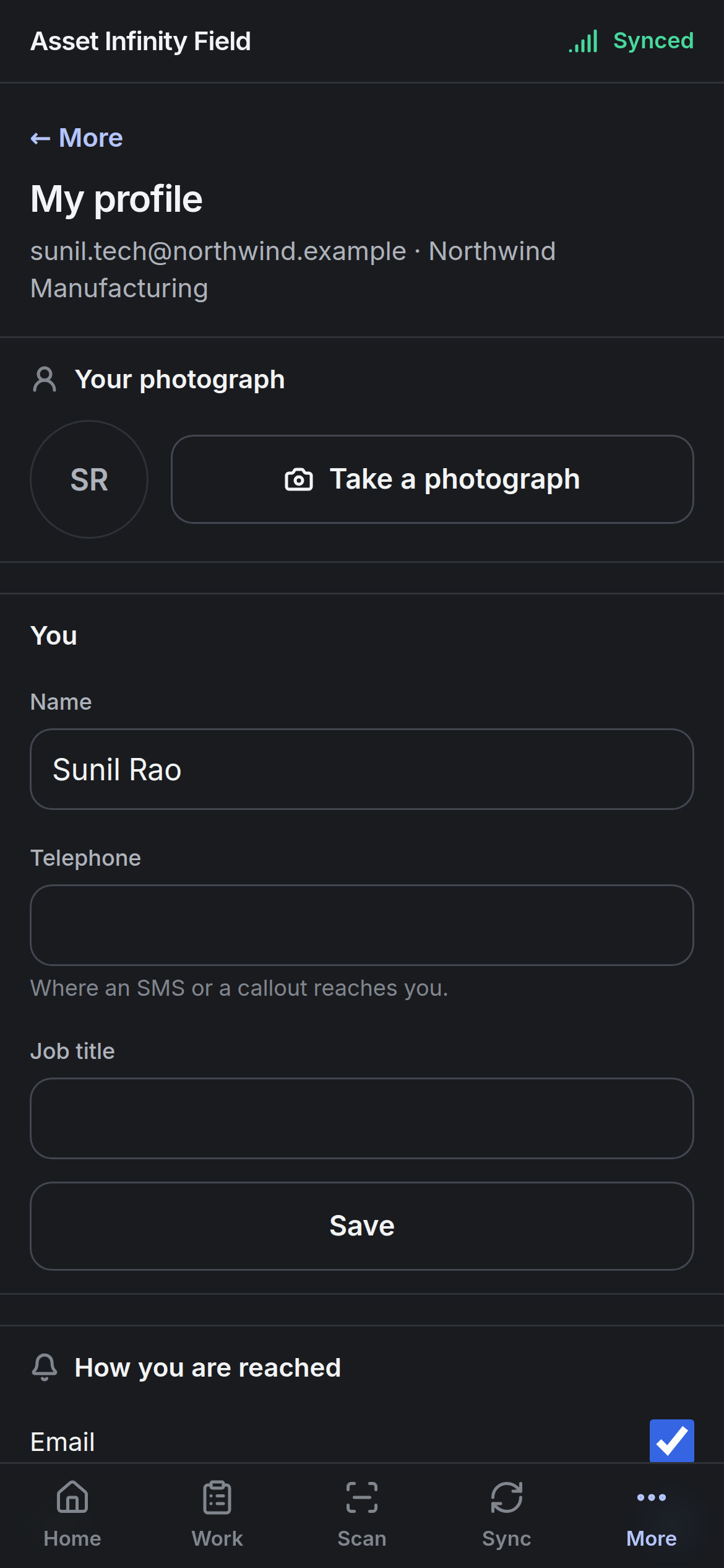 My profile with Your photograph, Name, Telephone and Job title