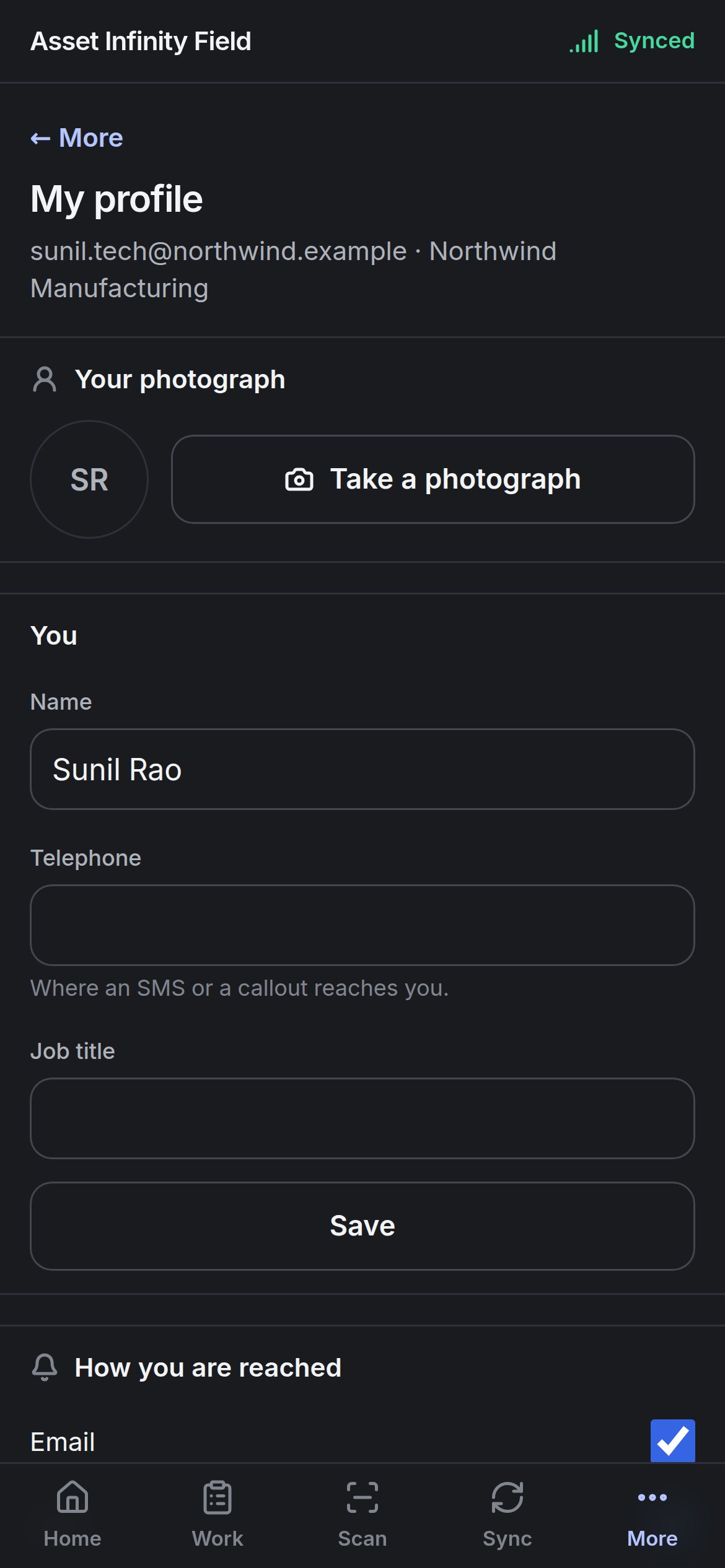 My profile with Your photograph, Name, Telephone and Job title