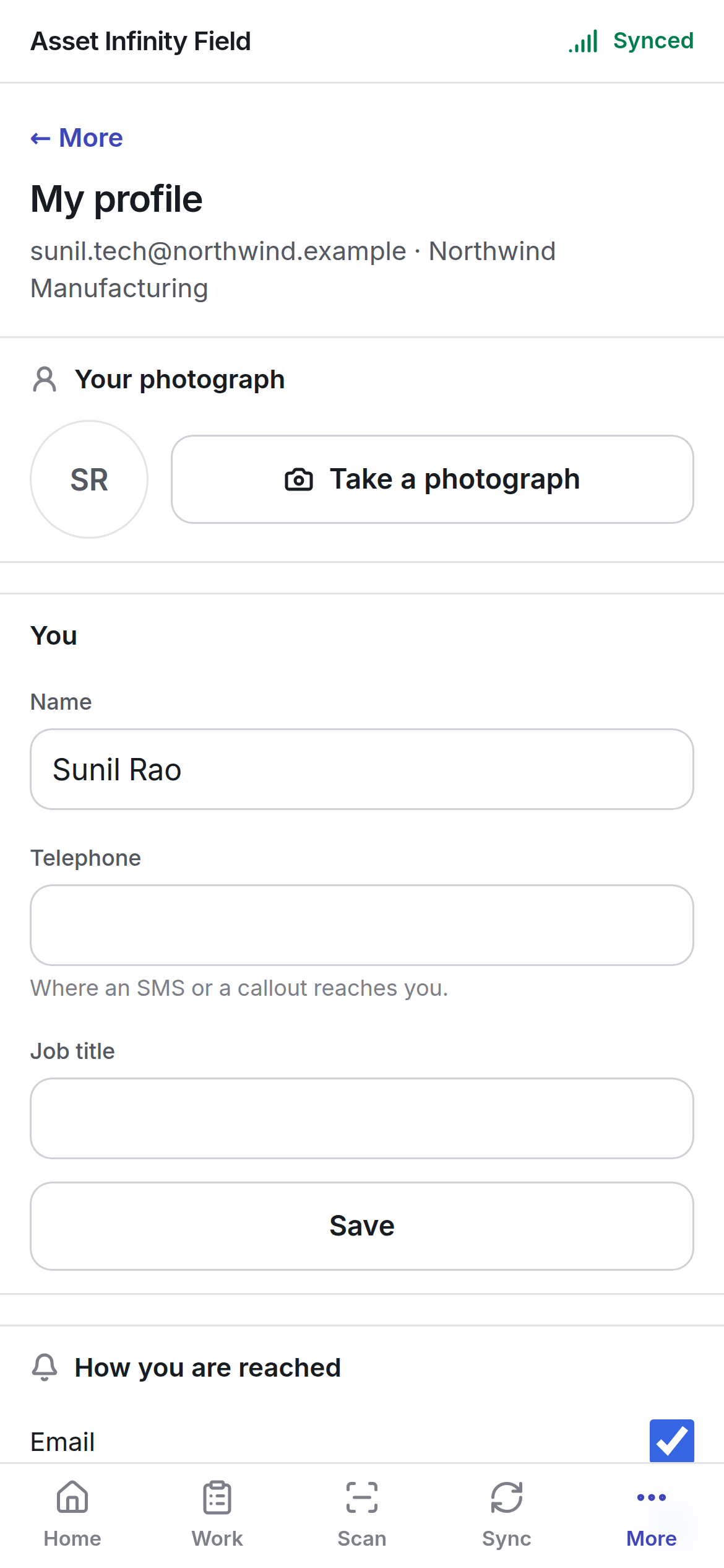 My profile with Your photograph, Name, Telephone and Job title
