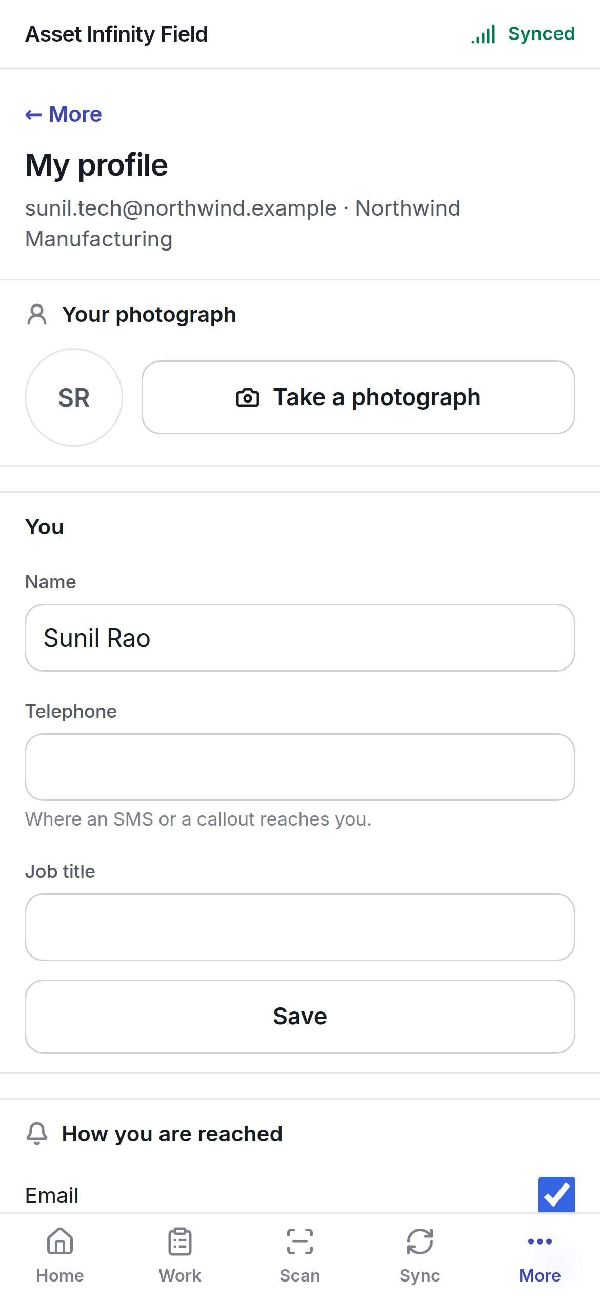 My profile with Your photograph, Name, Telephone and Job title