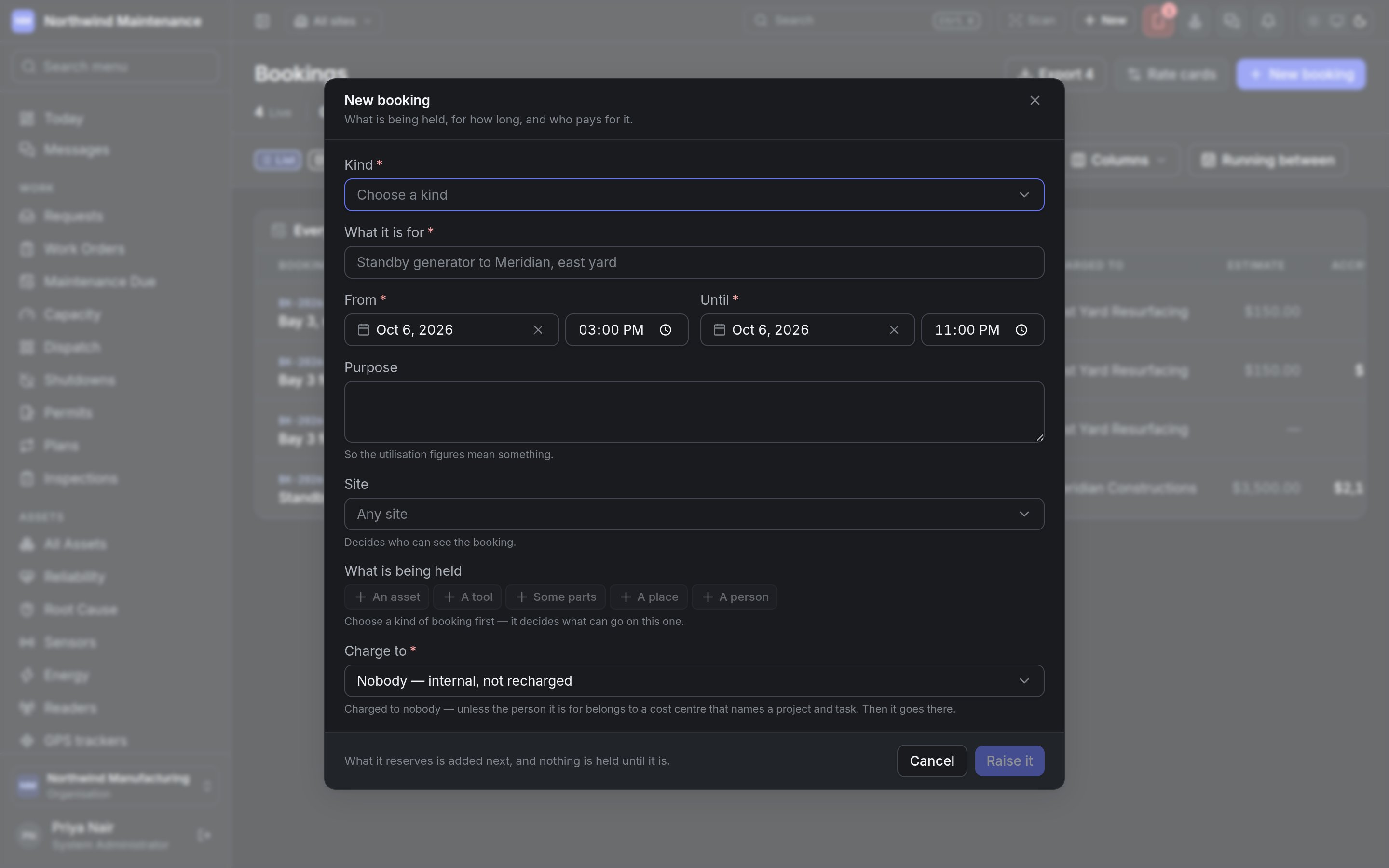 The New booking form