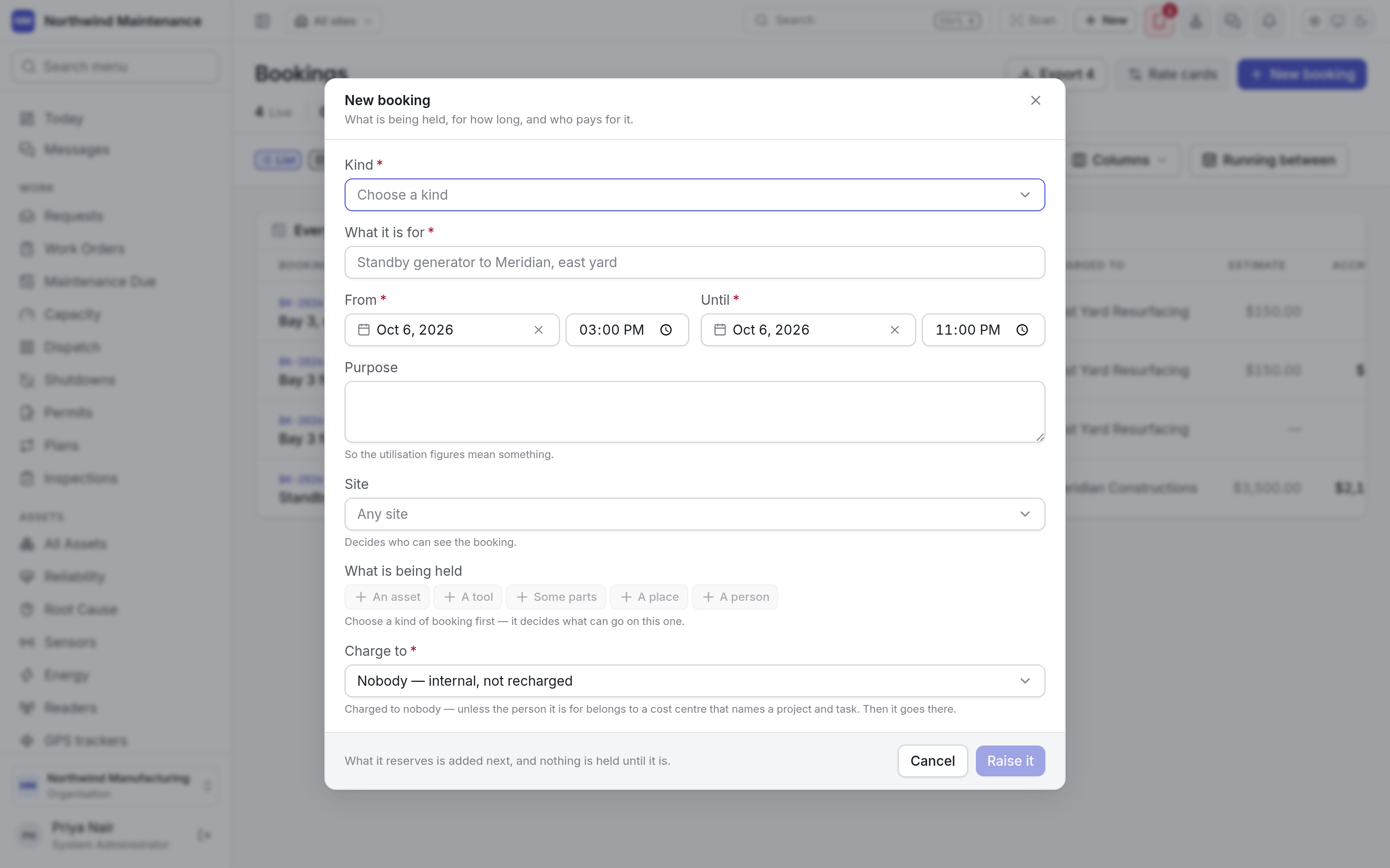 The New booking form