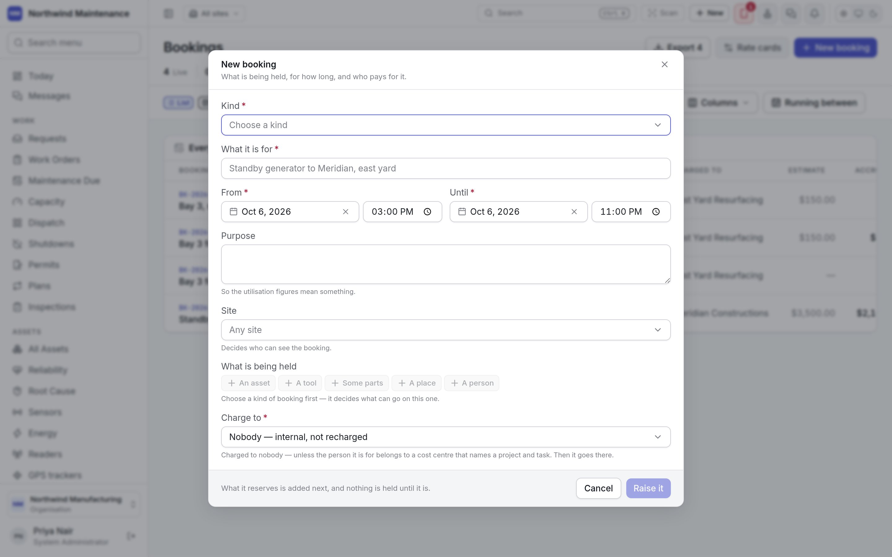The New booking form