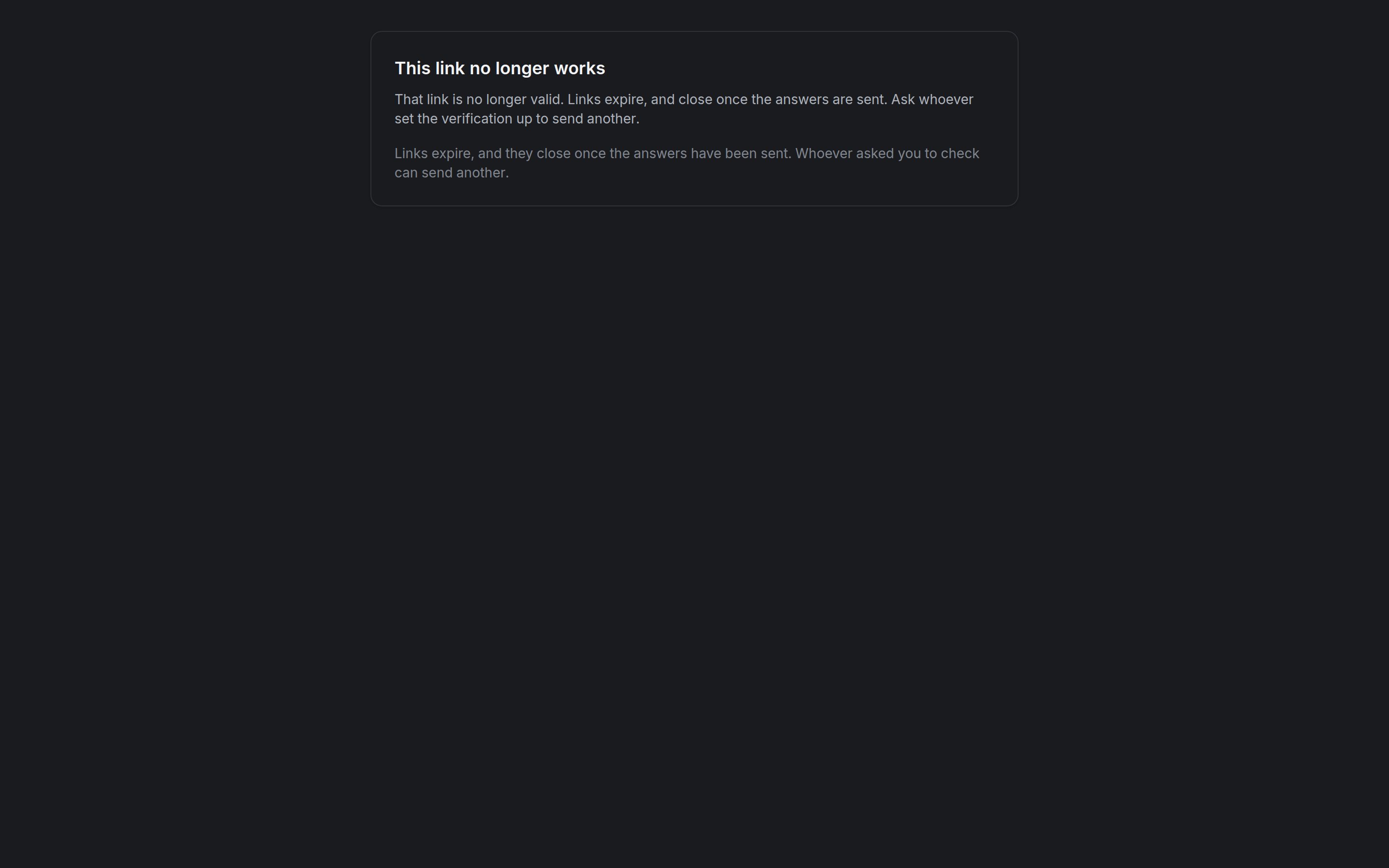 The self-verification page for a link that no longer works