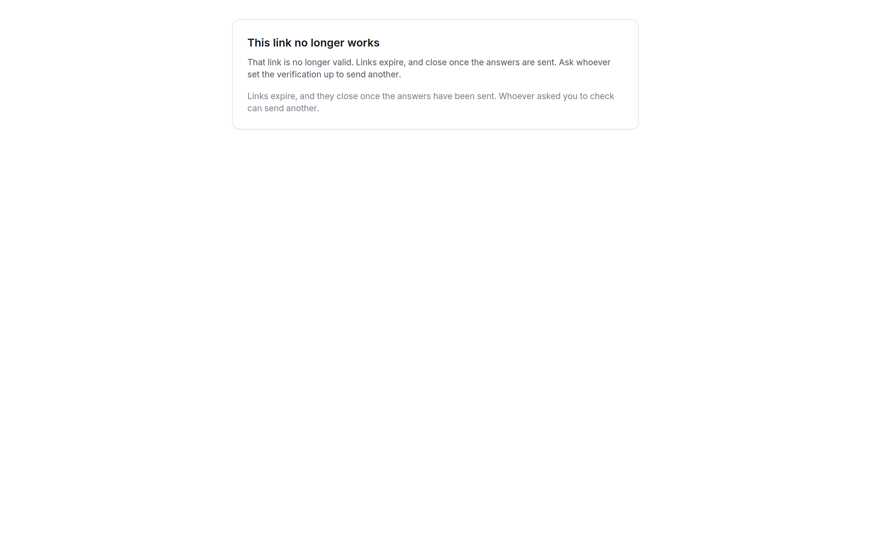 The self-verification page for a link that no longer works