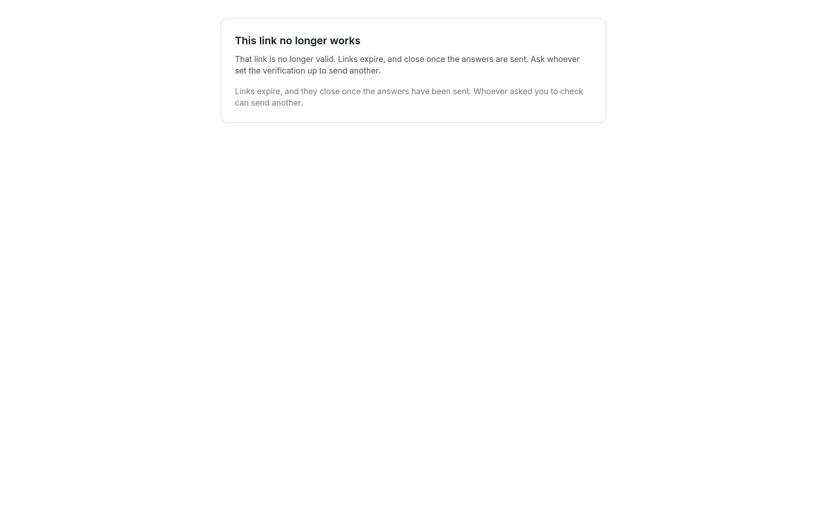 The self-verification page for a link that no longer works