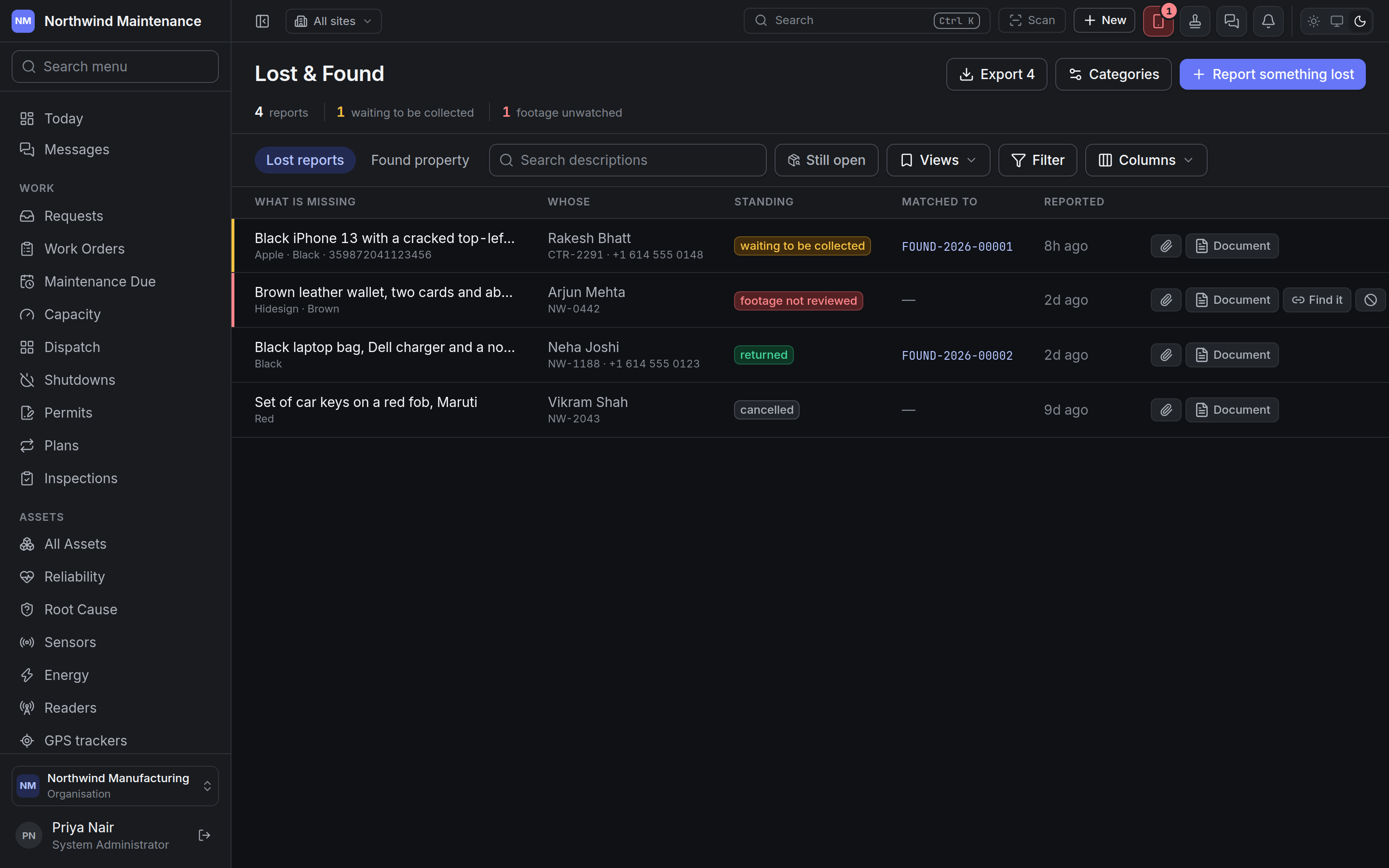 The lost reports register