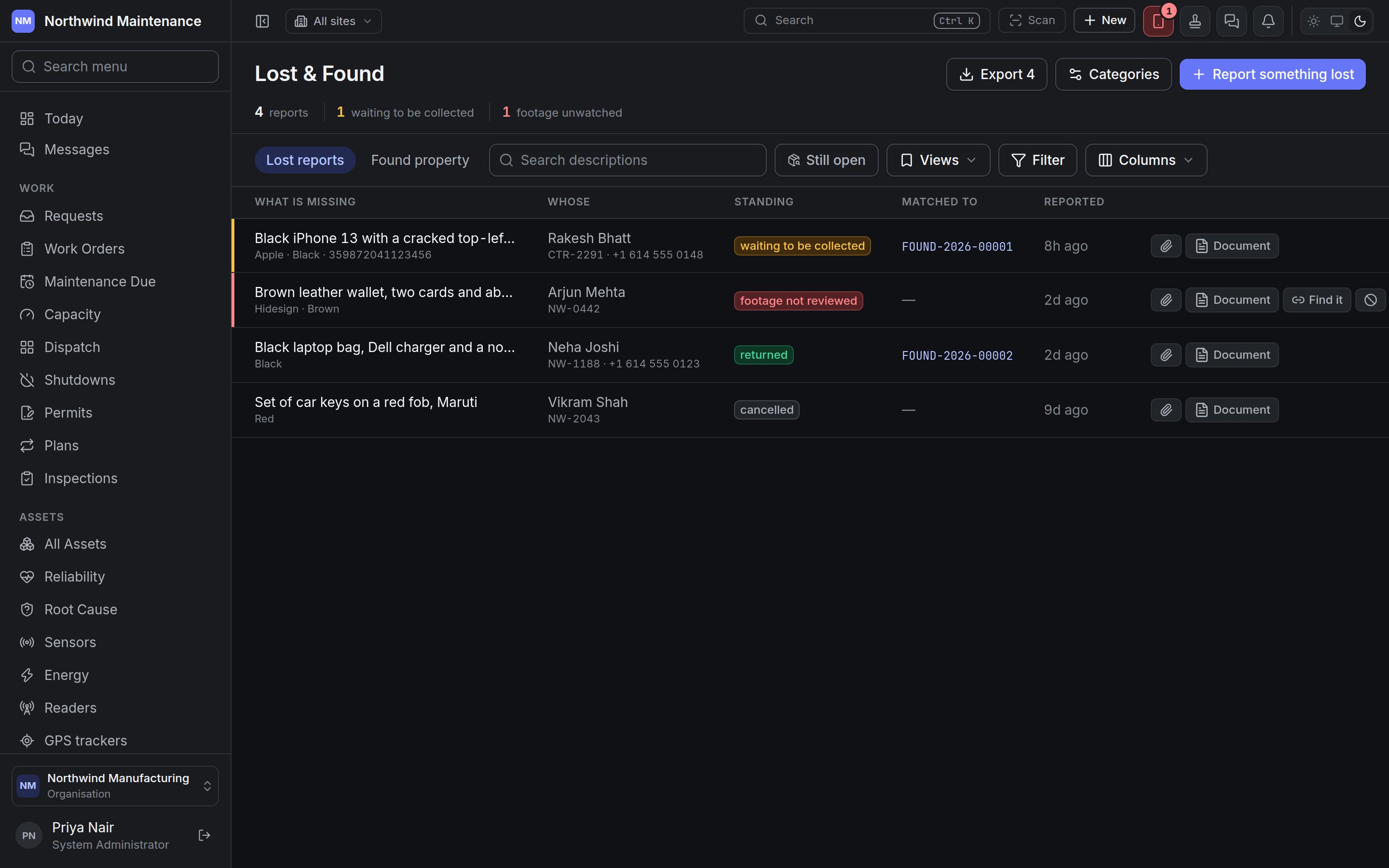 The lost reports register