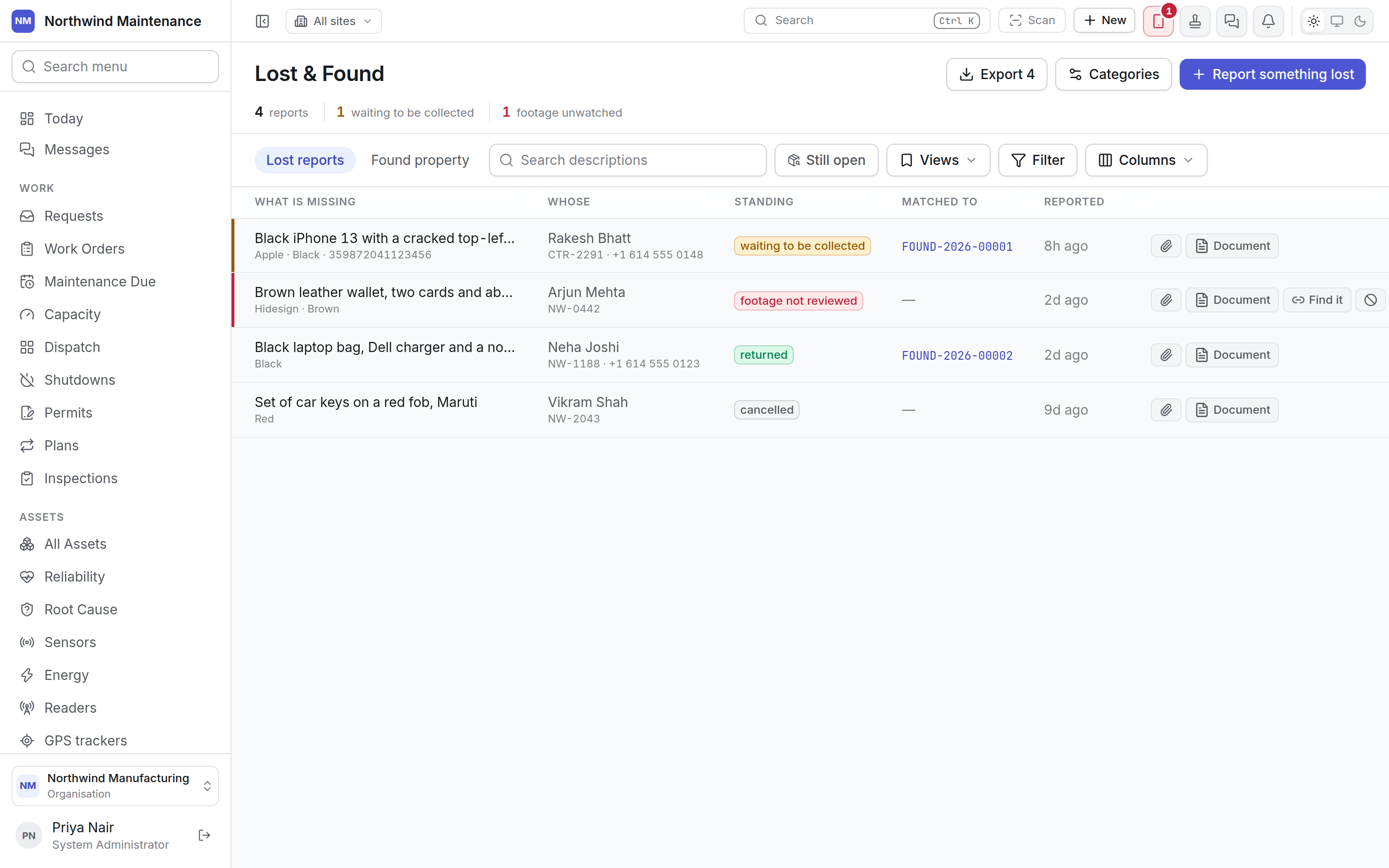 The lost reports register