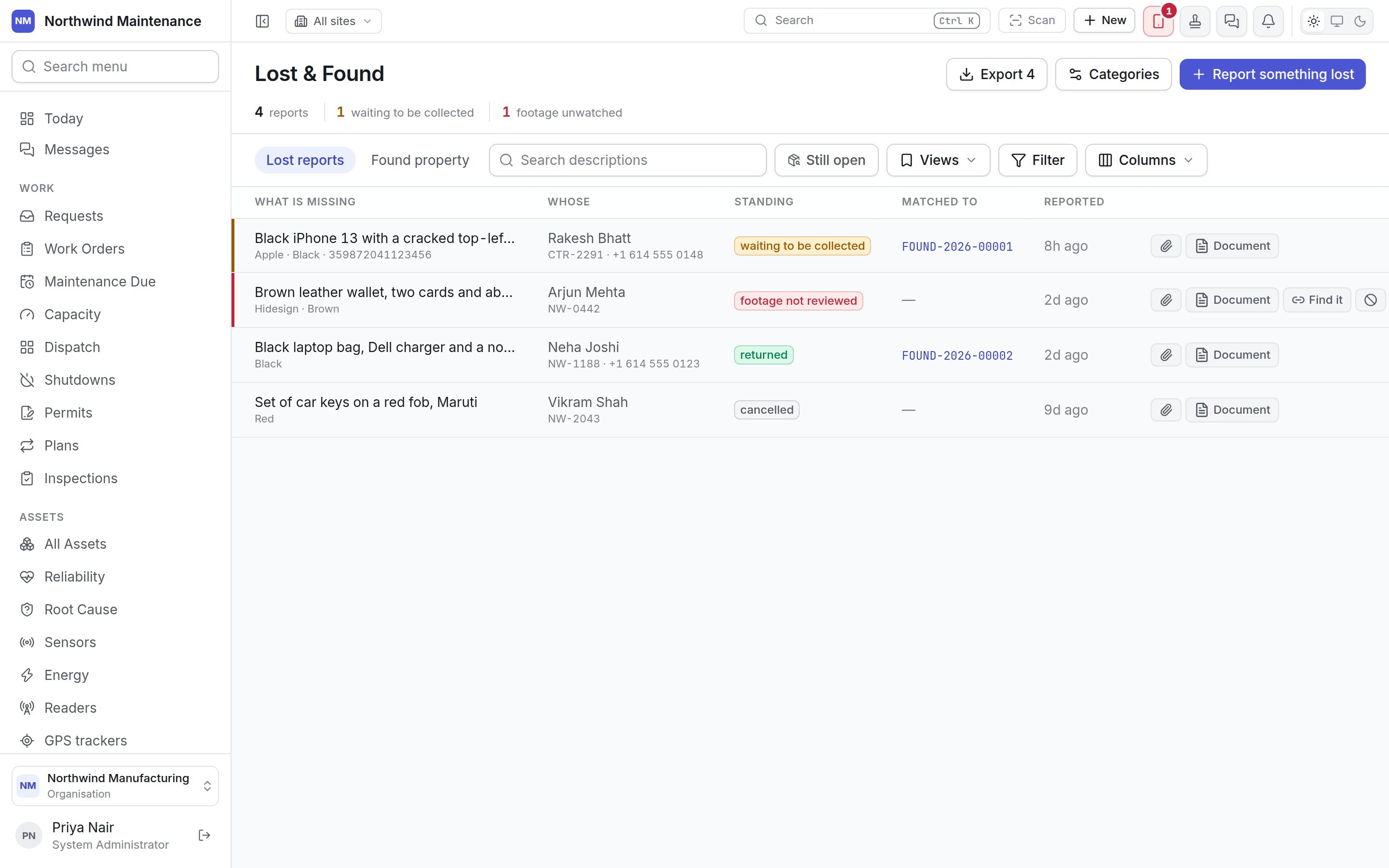 The lost reports register