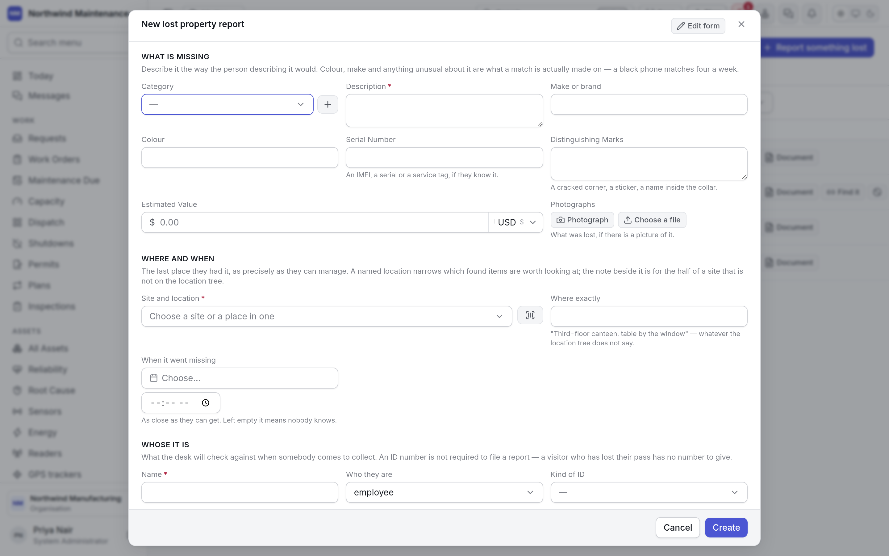 The new lost property report form