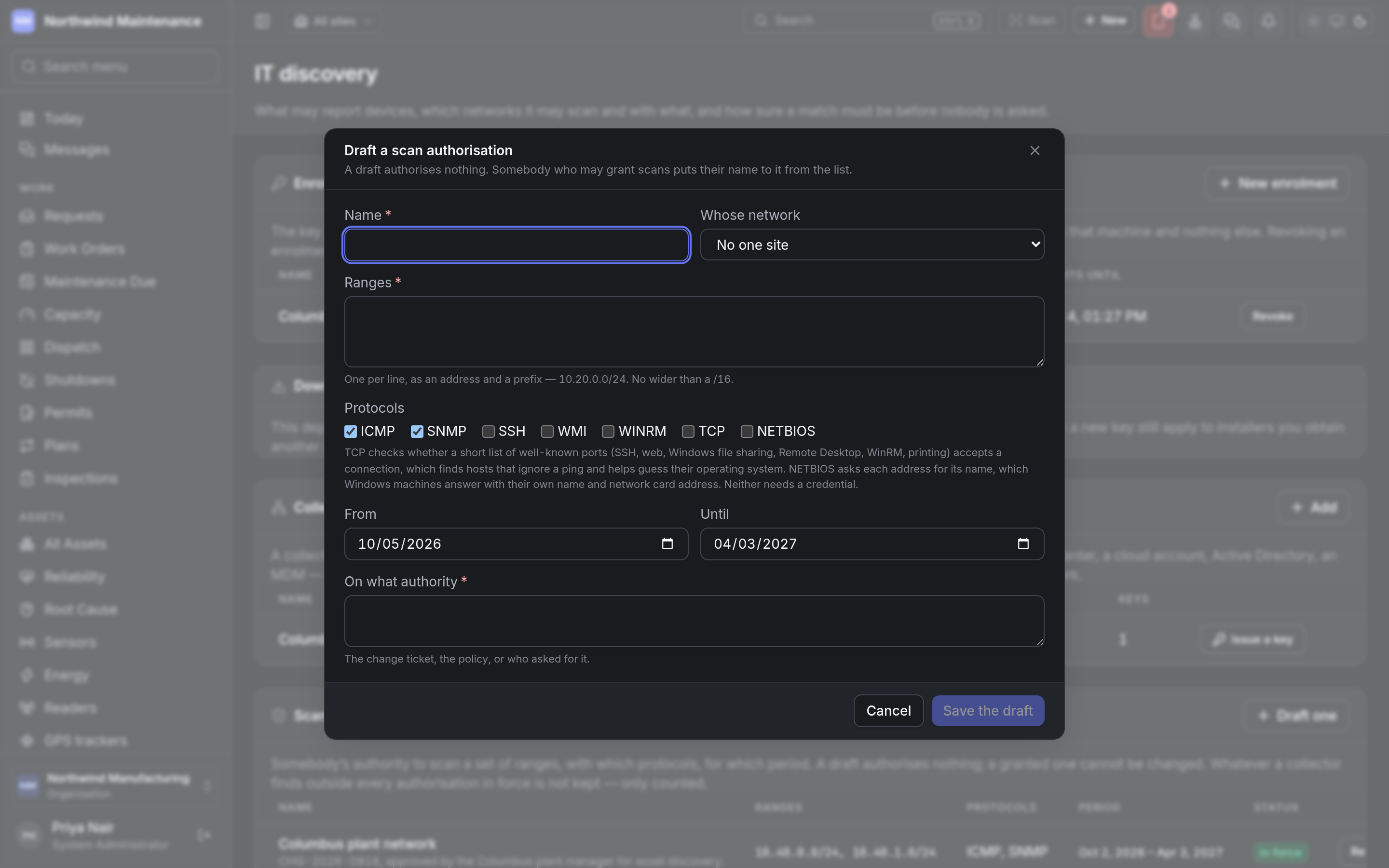 Drafting a scan authorisation