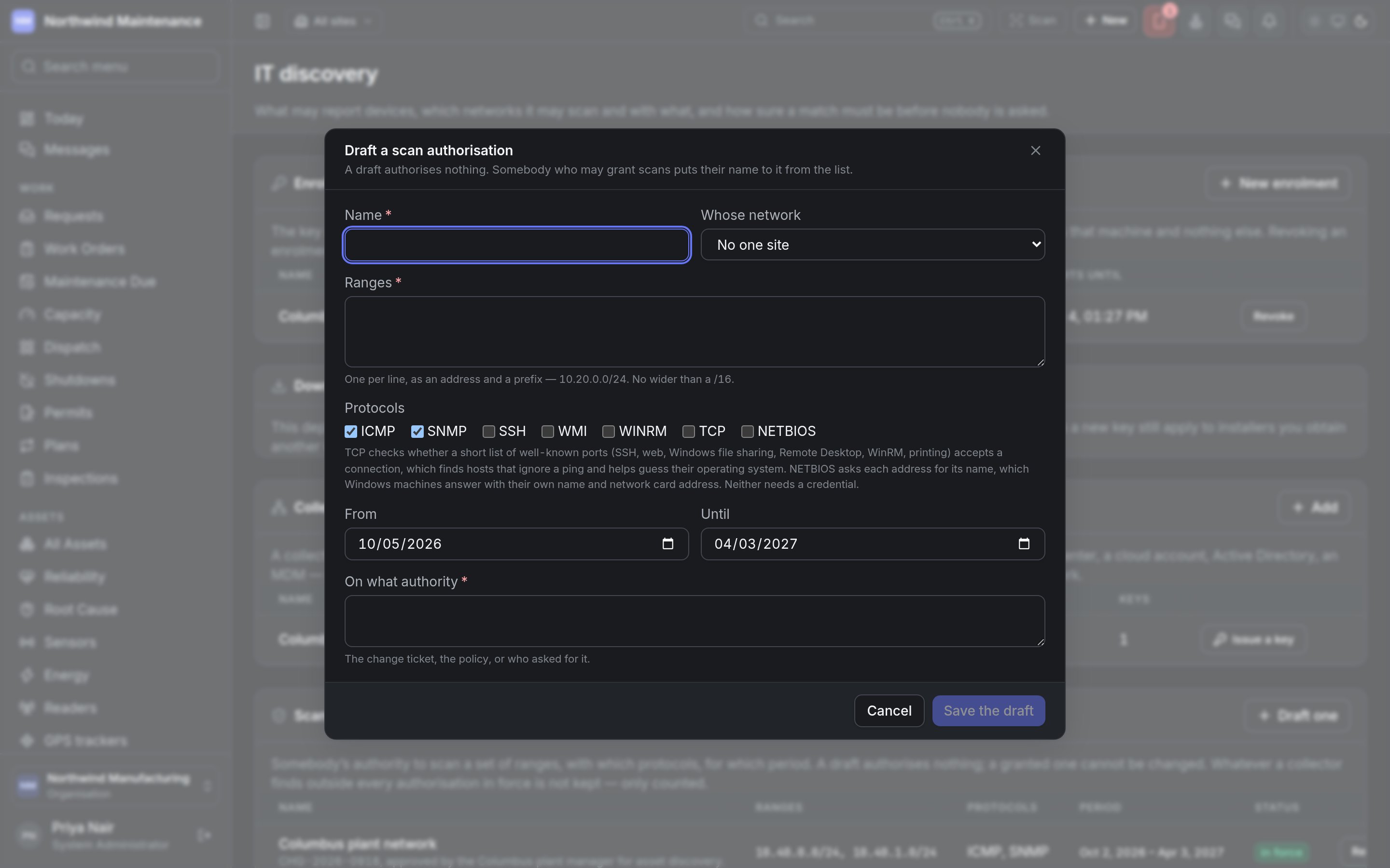 Drafting a scan authorisation