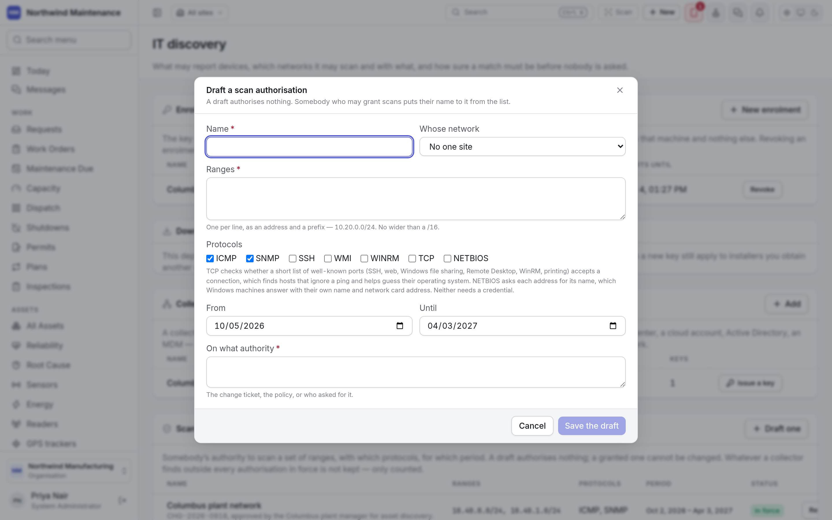 Drafting a scan authorisation