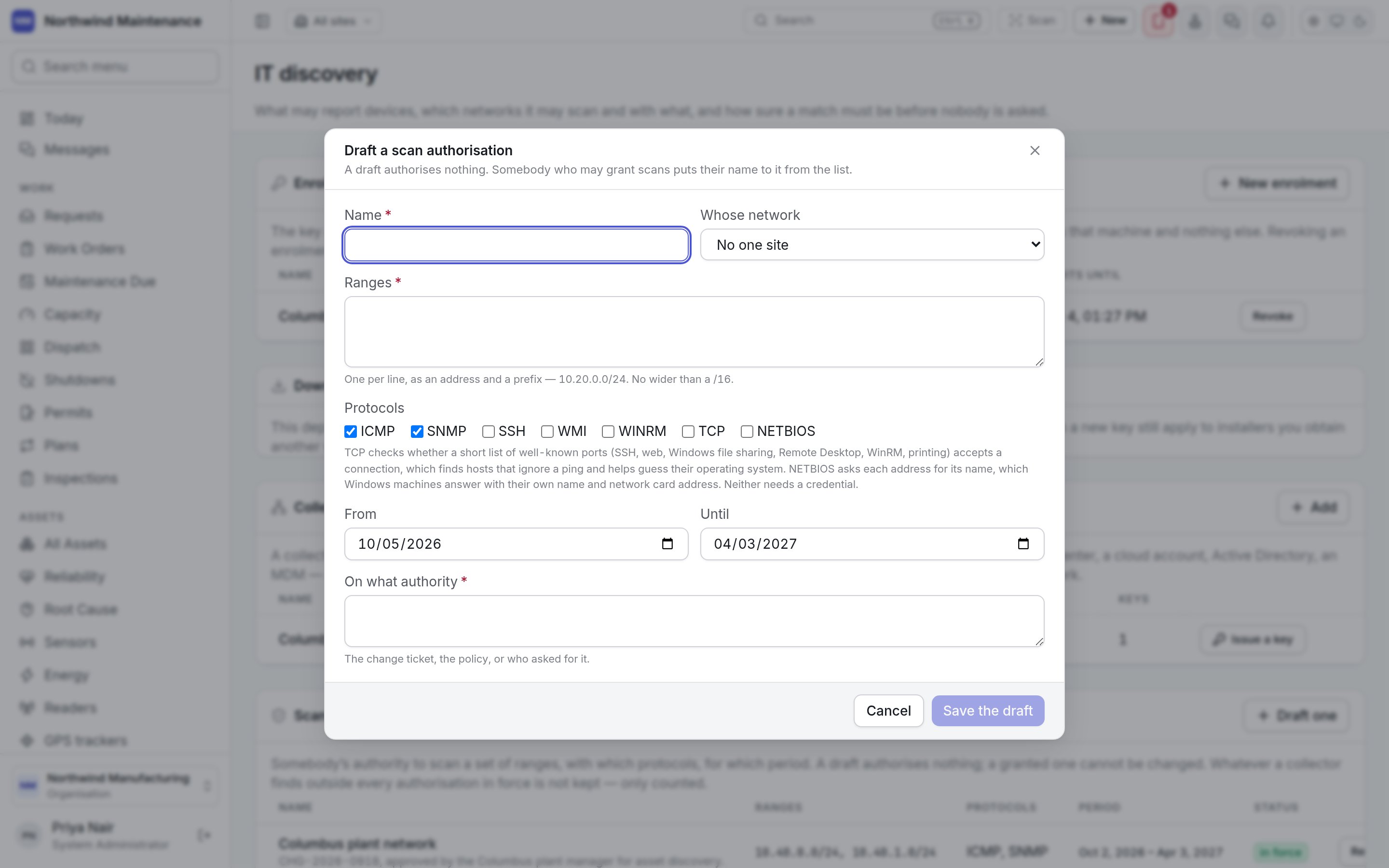 Drafting a scan authorisation