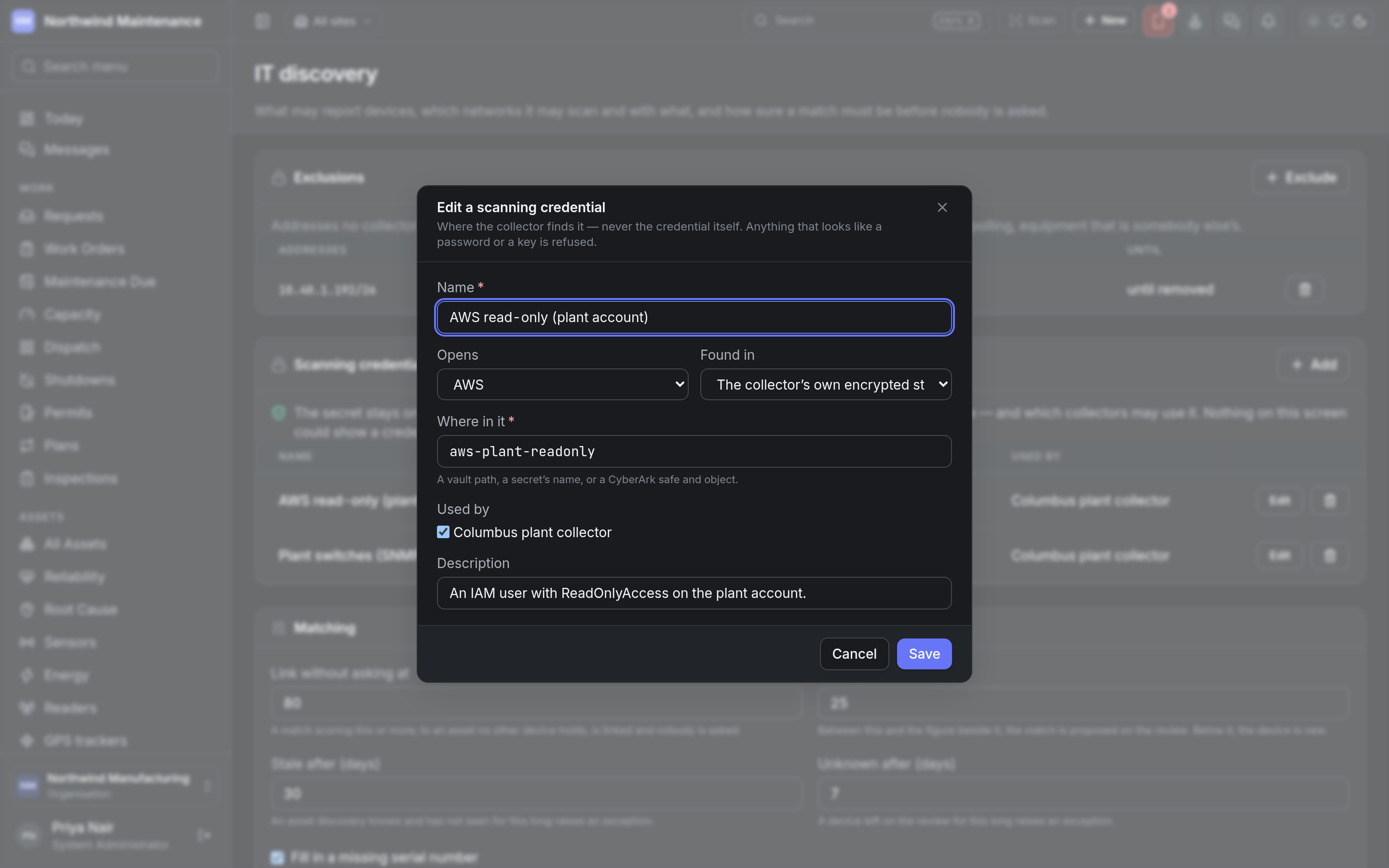 Editing a scanning credential