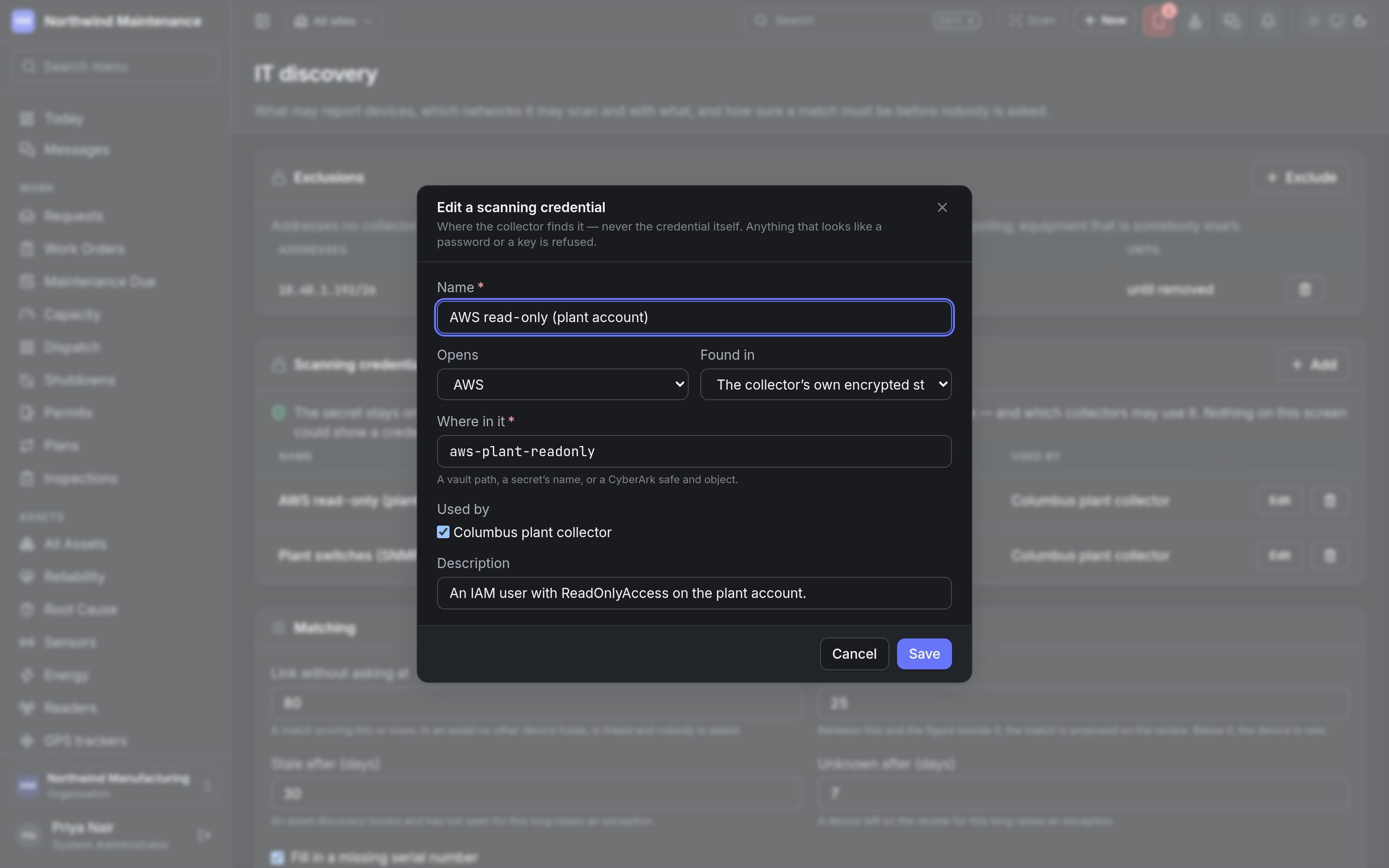 Editing a scanning credential