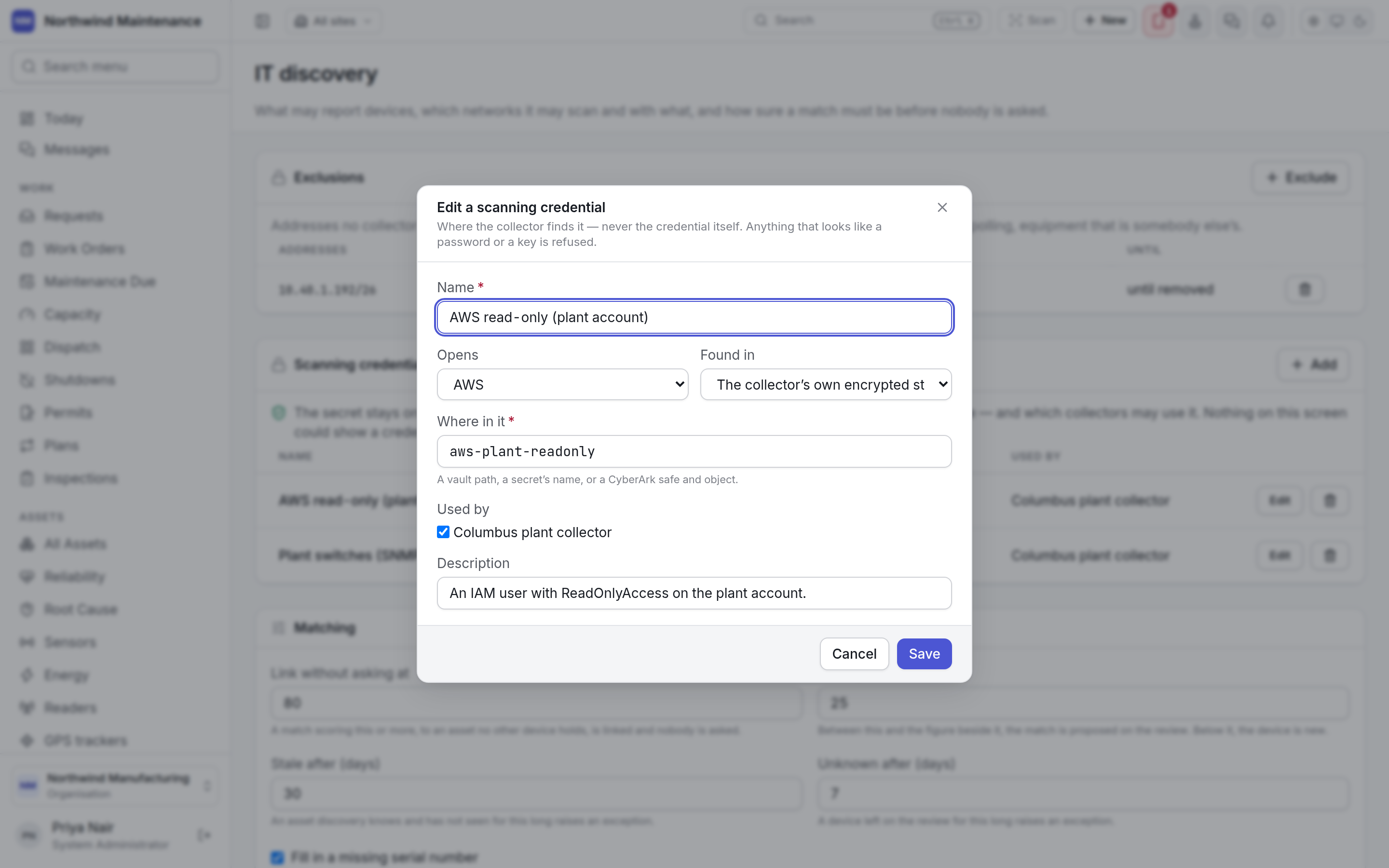 Editing a scanning credential