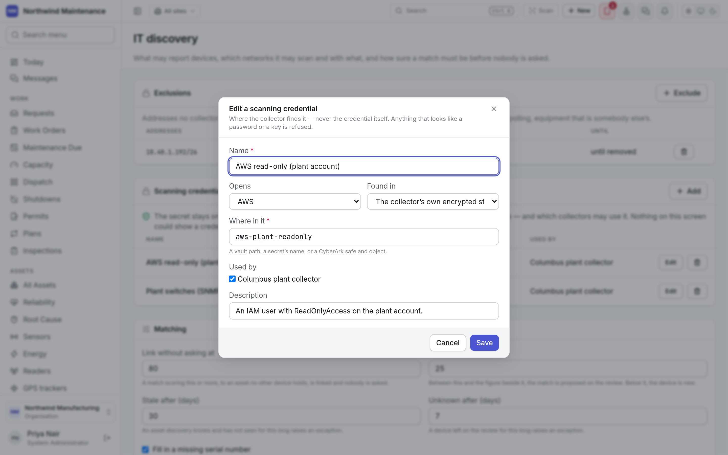 Editing a scanning credential