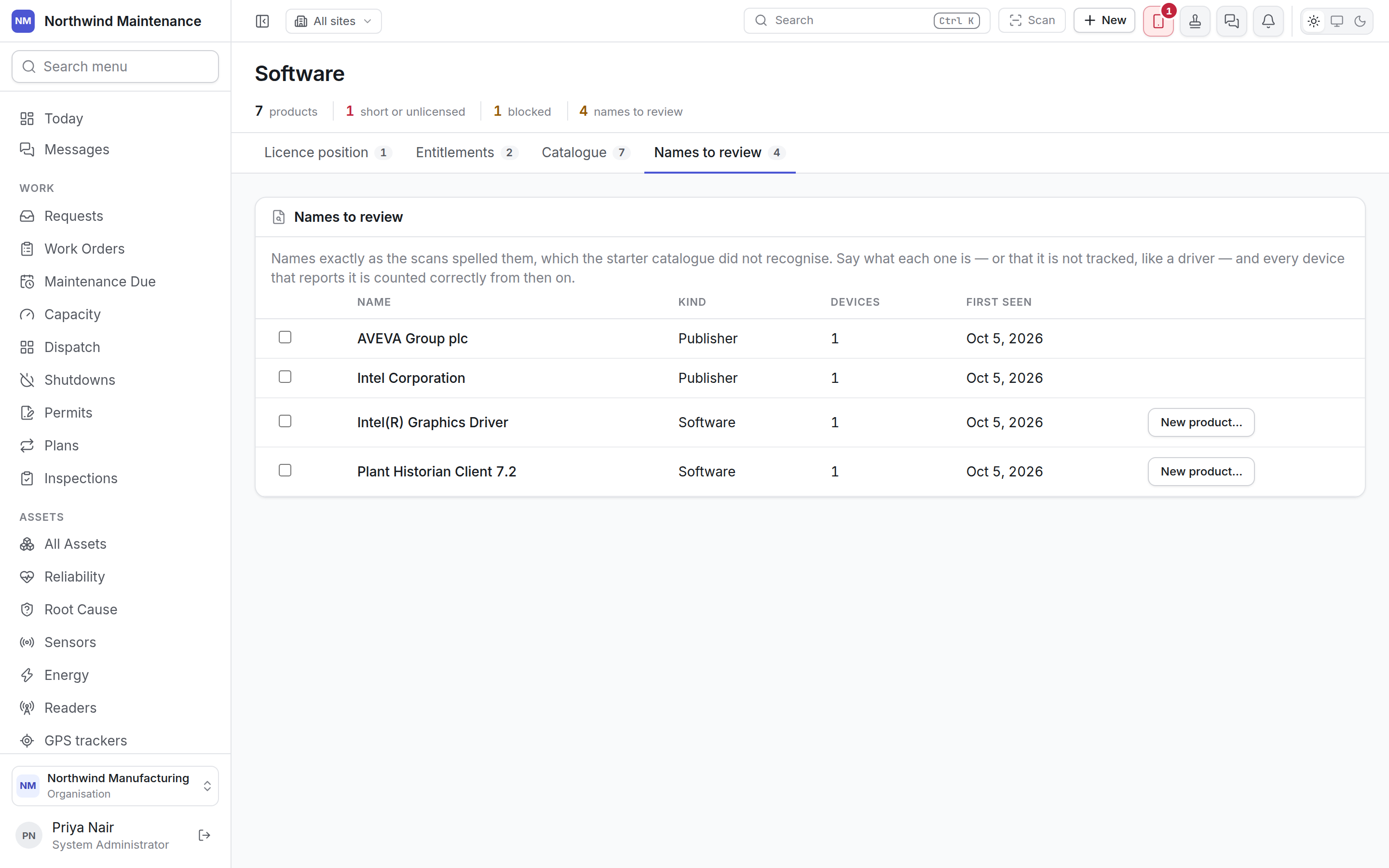 Names to review: publisher and software names the catalogue did not recognise