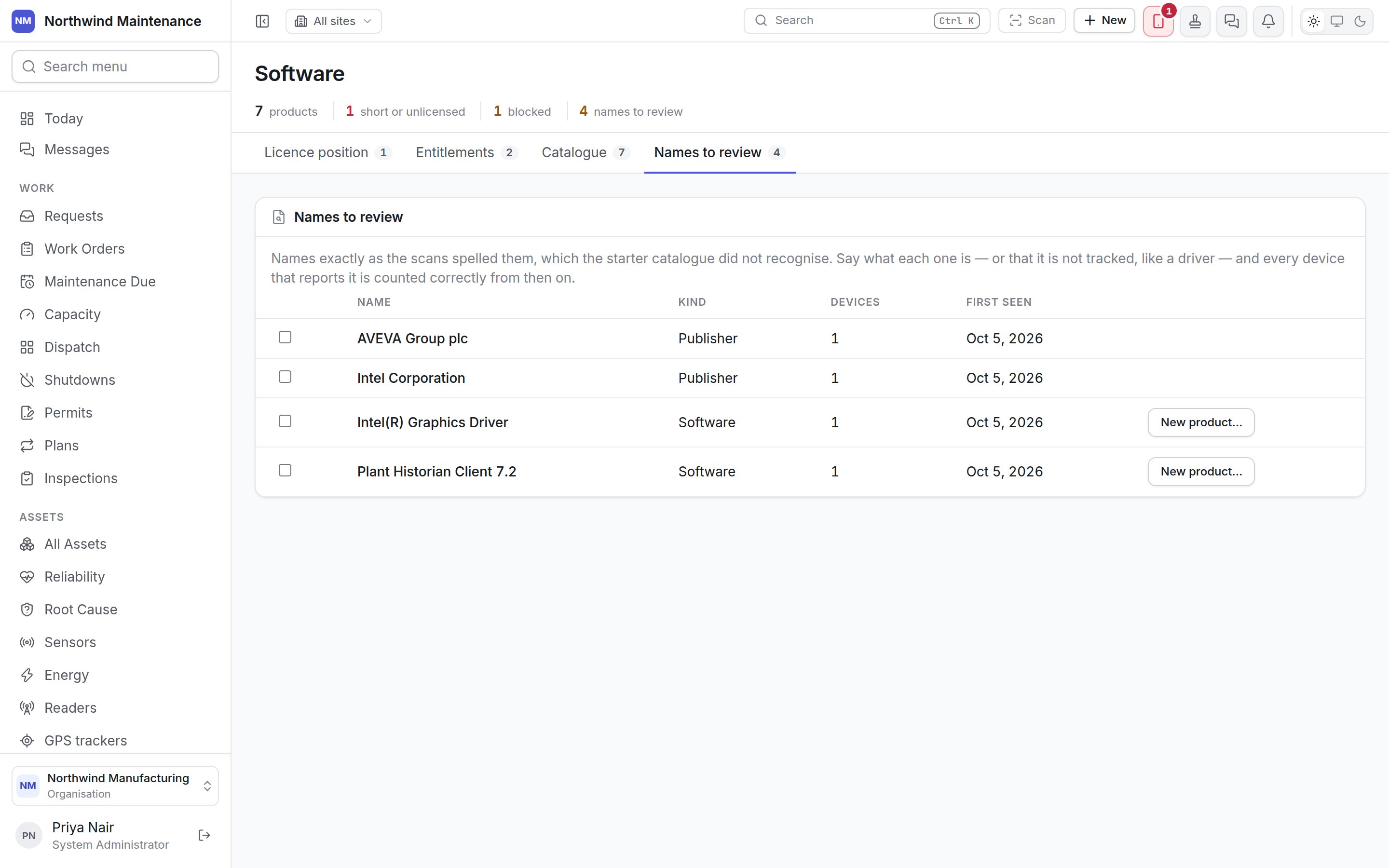Names to review: publisher and software names the catalogue did not recognise