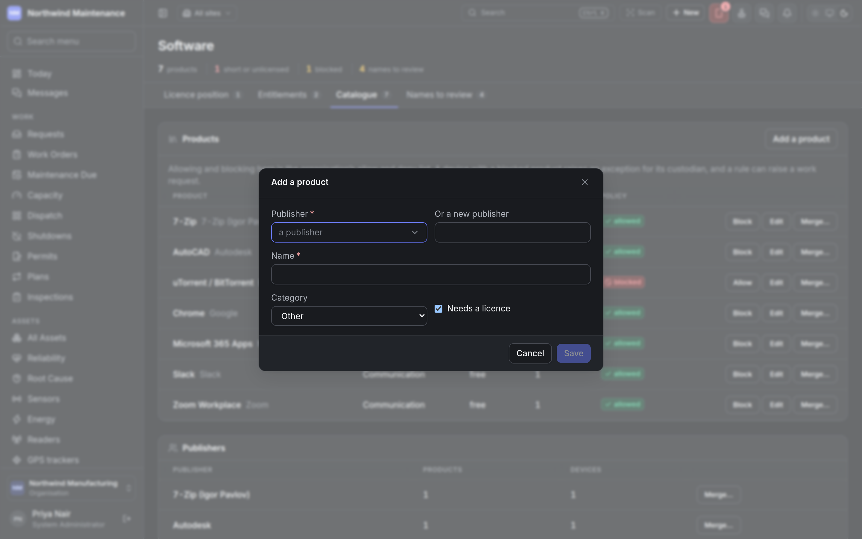The Add a product dialog