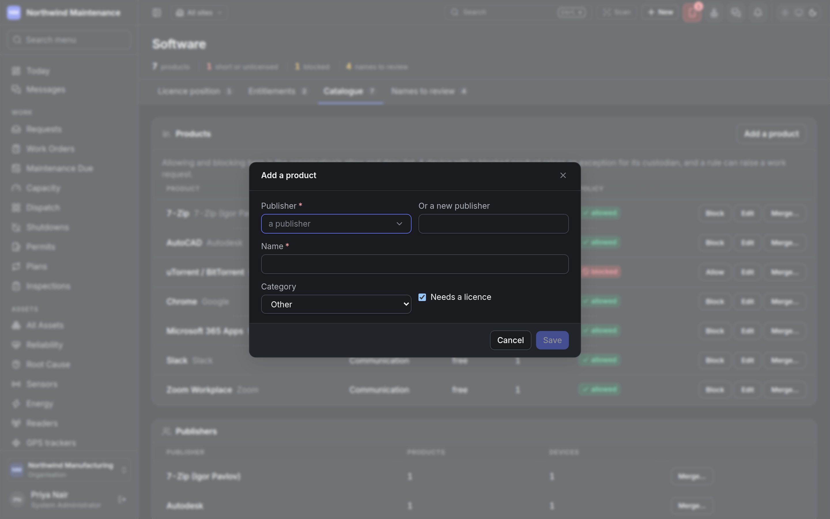 The Add a product dialog