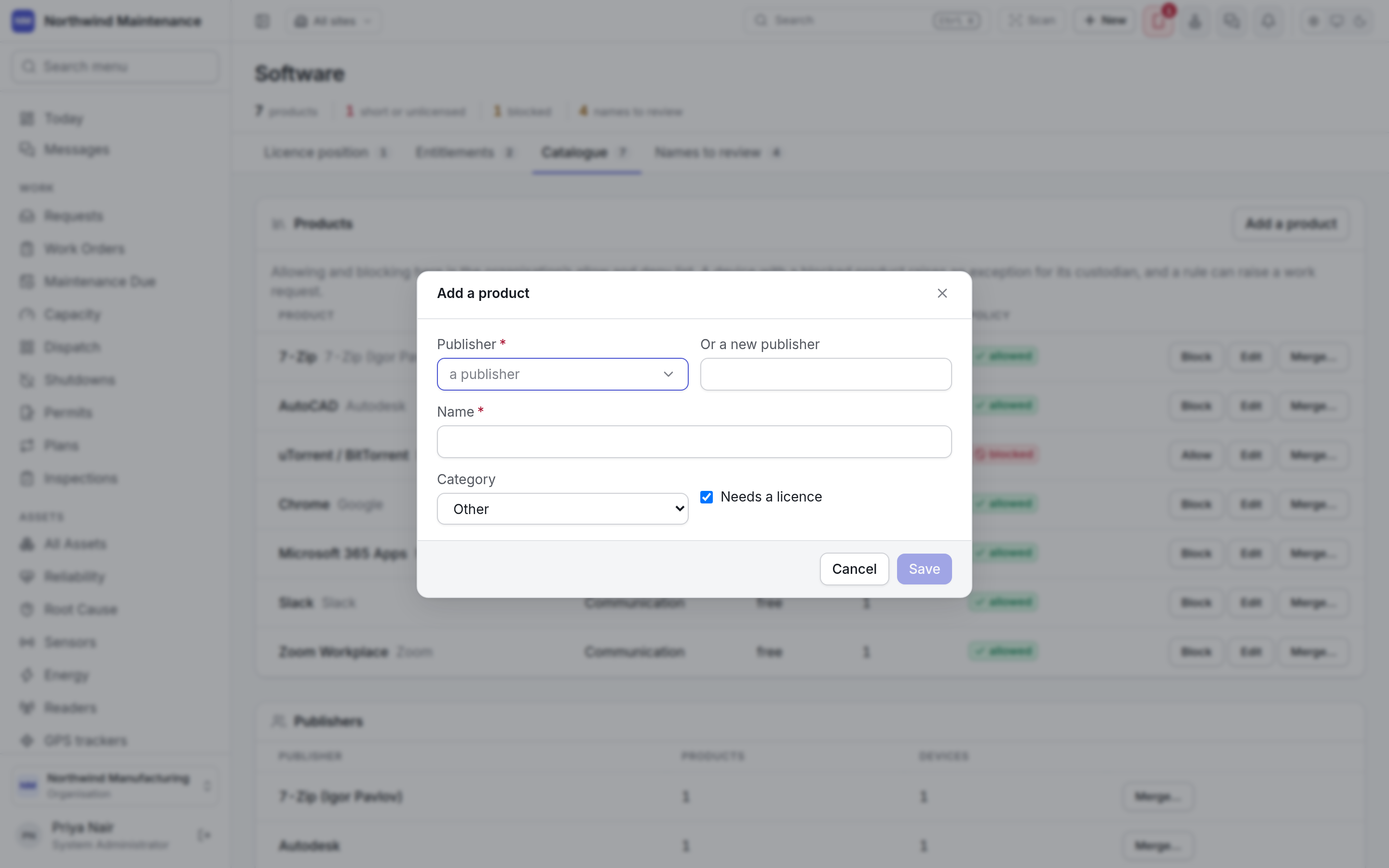The Add a product dialog