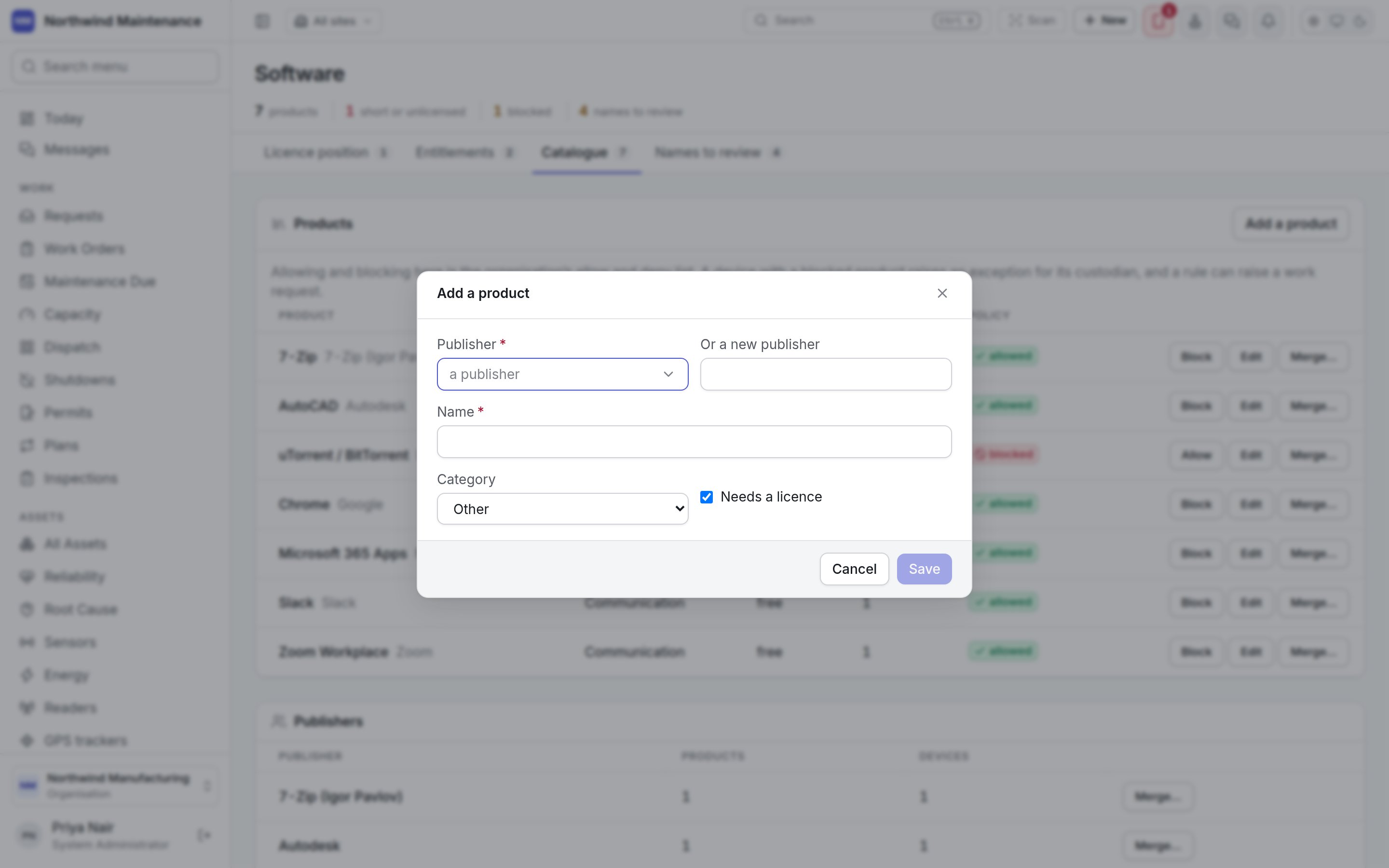 The Add a product dialog